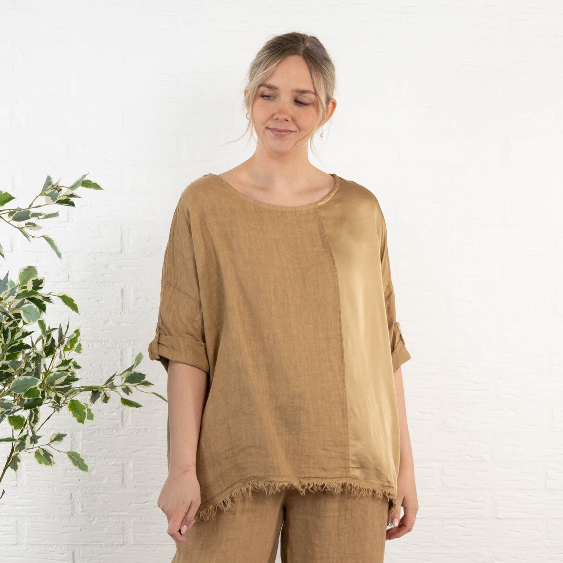 Lucinda ægte hør overdel, Camel