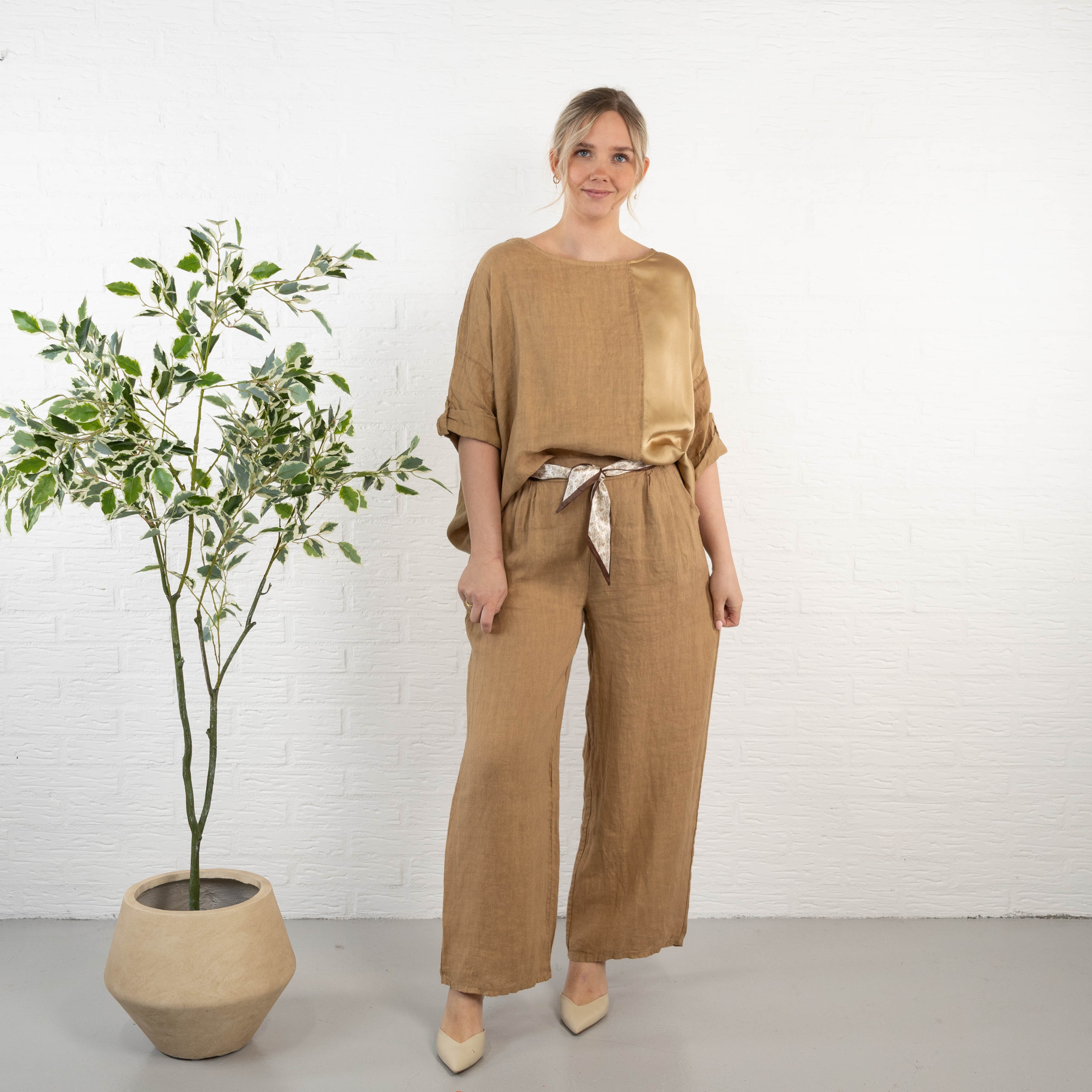 Lily ægte hør bukser, Camel