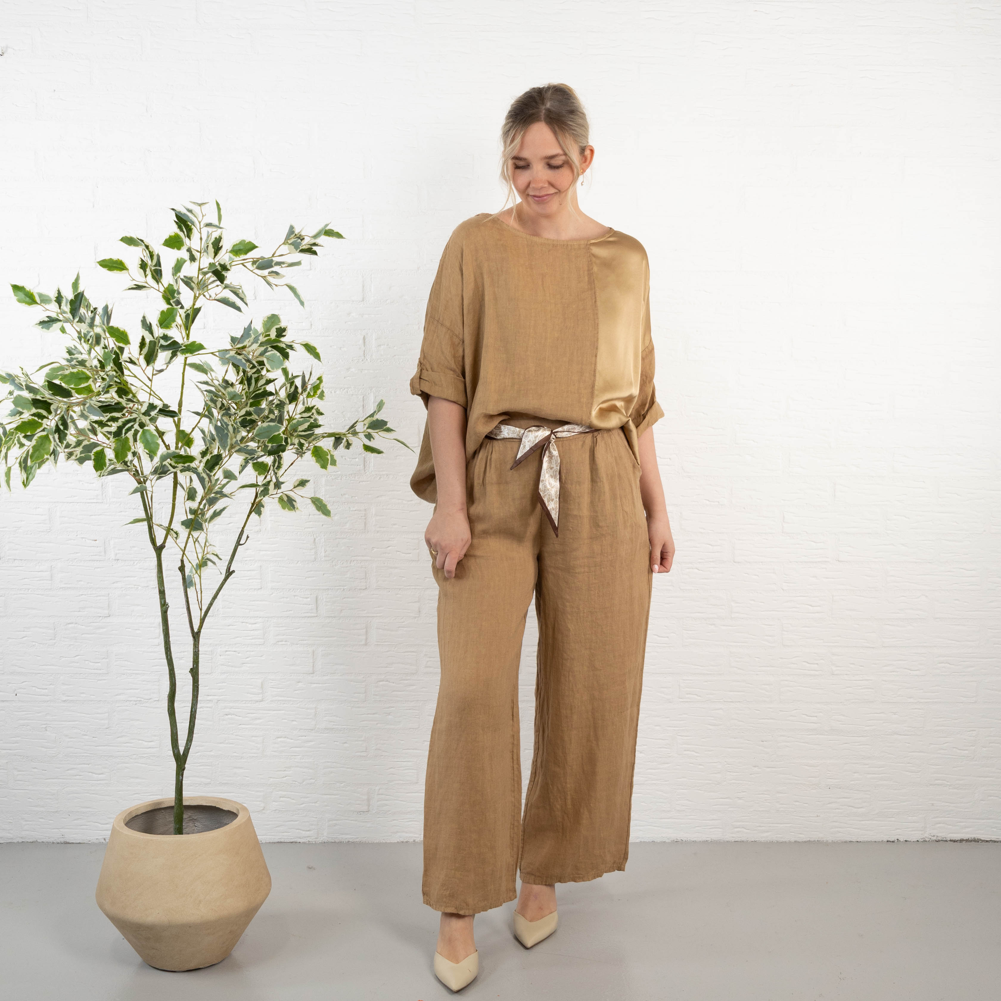 Lily ægte hør bukser, Camel