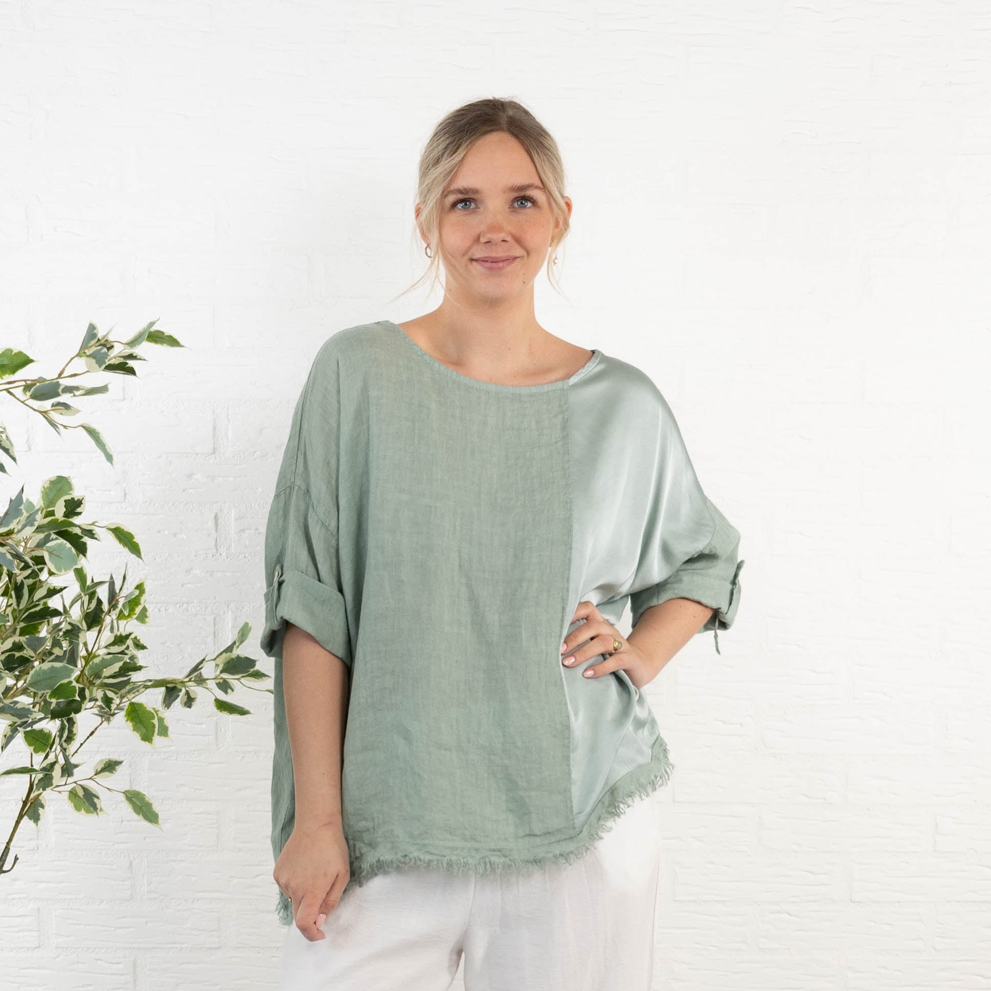 Lucinda ægte hør overdel, Khaki