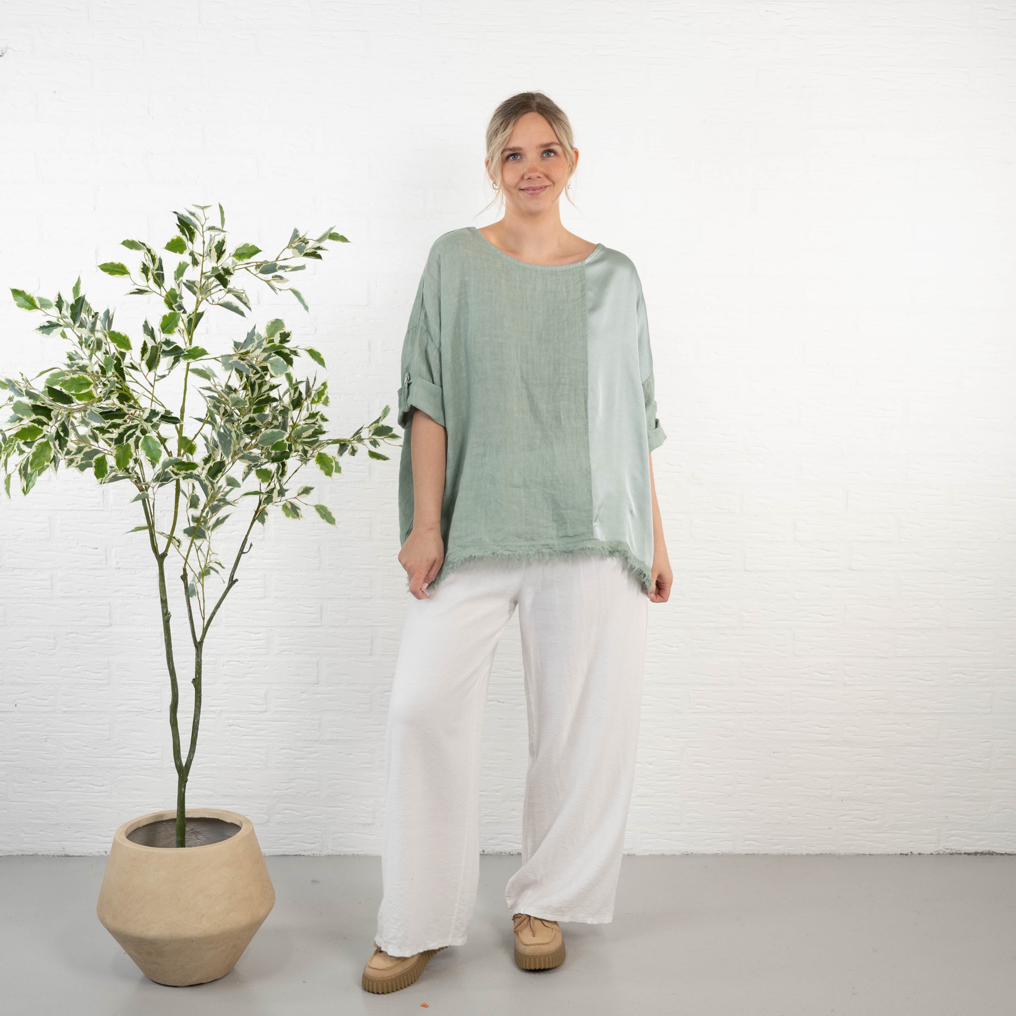Lucinda ægte hør overdel, Khaki
