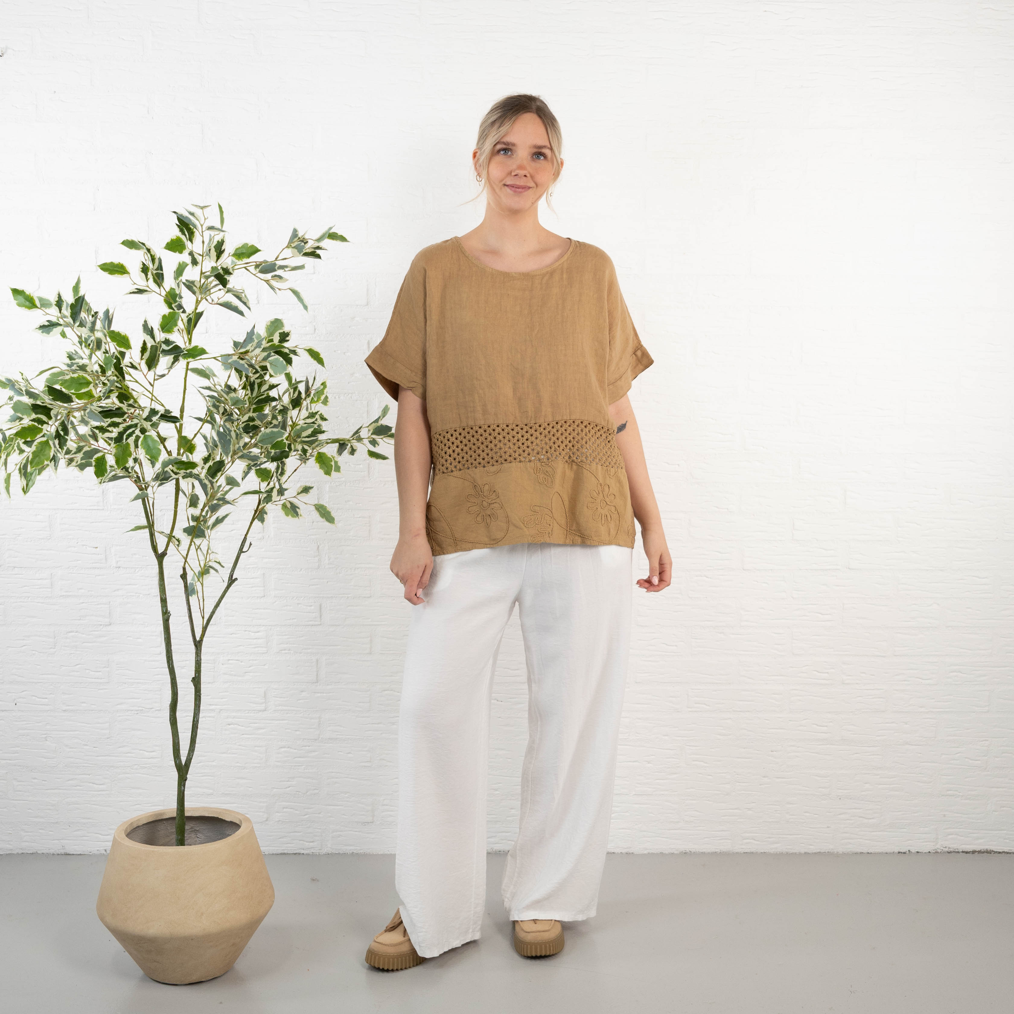 Lina ægte hør overdel, Camel