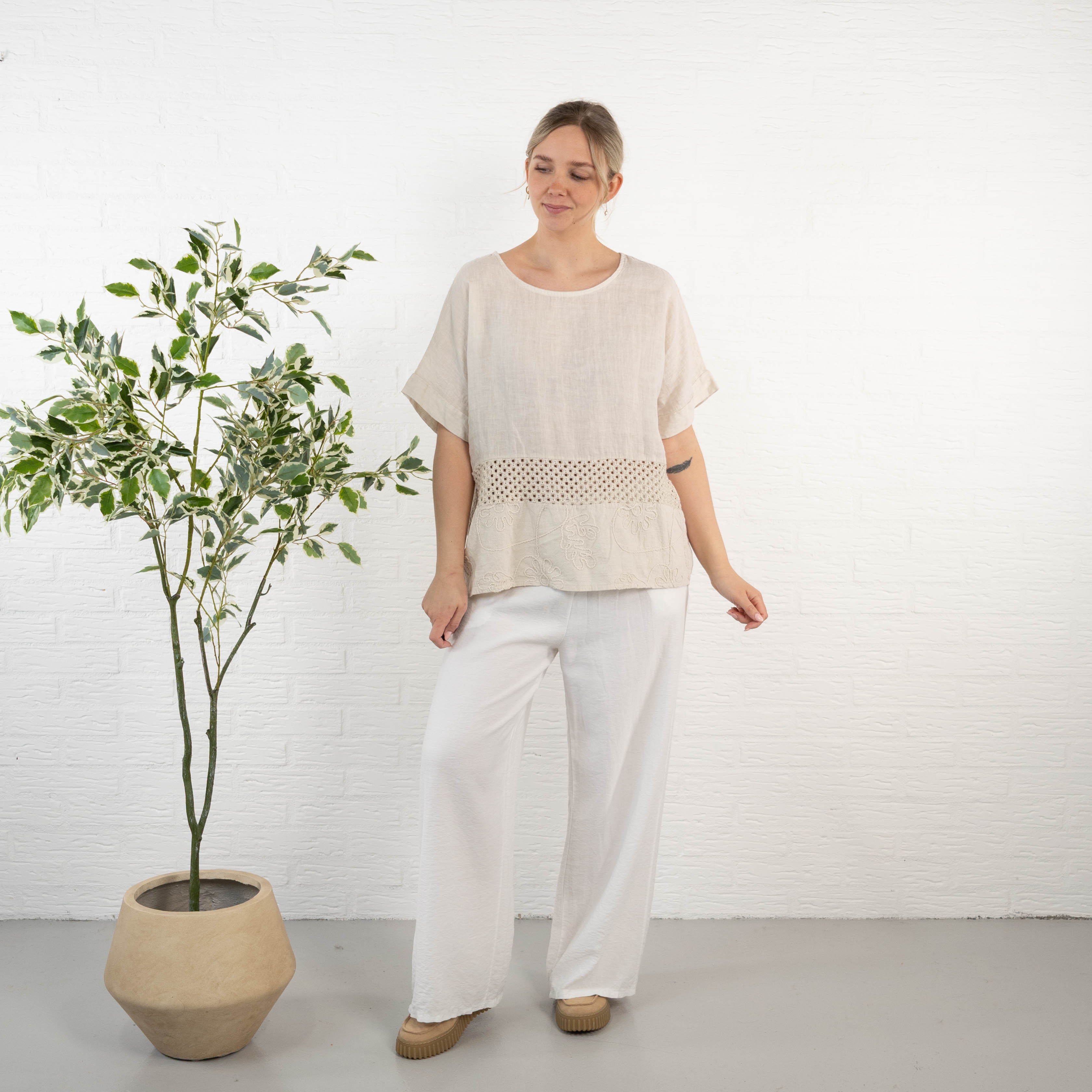 Lina ægte hør overdel, Beige
