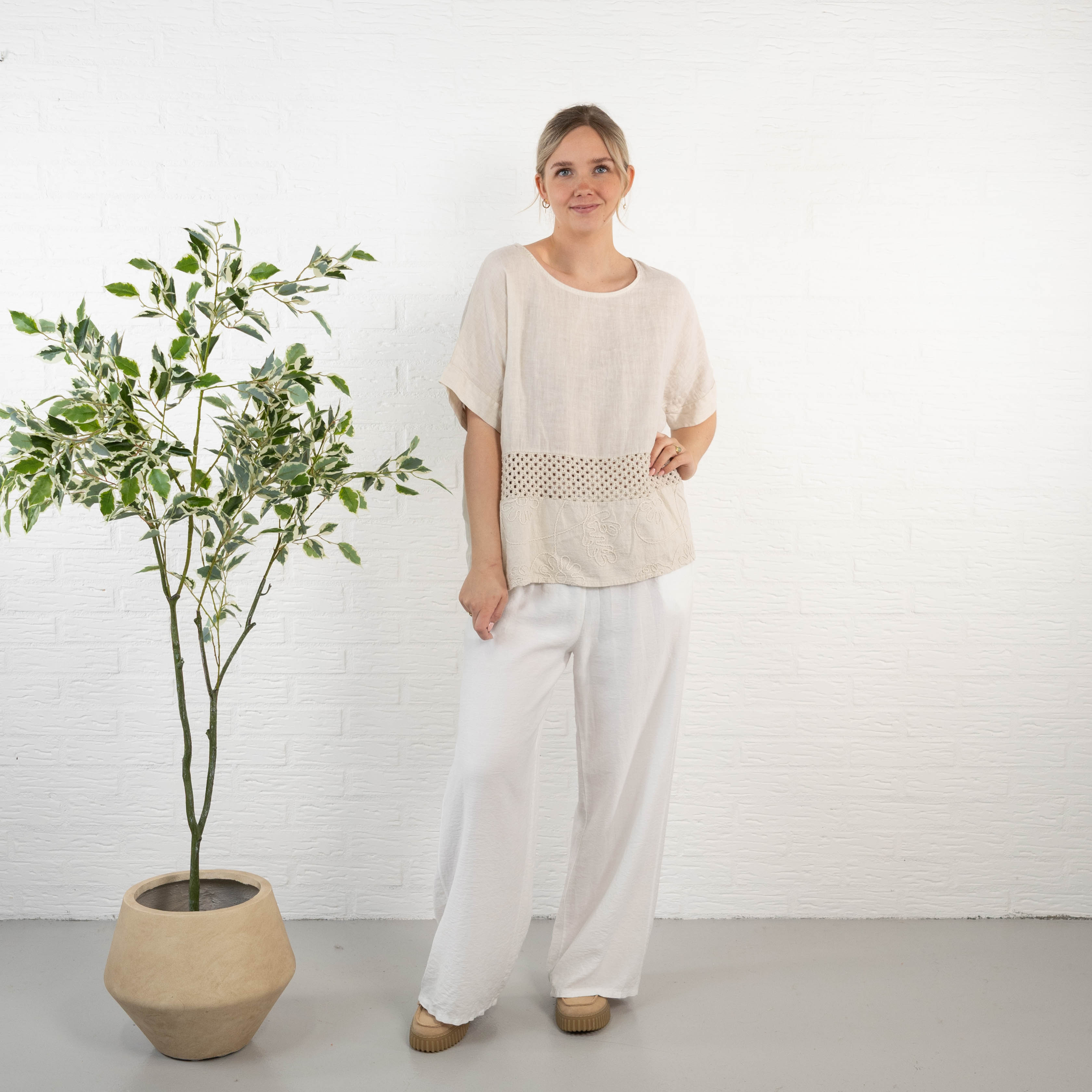 Lina ægte hør overdel, Beige