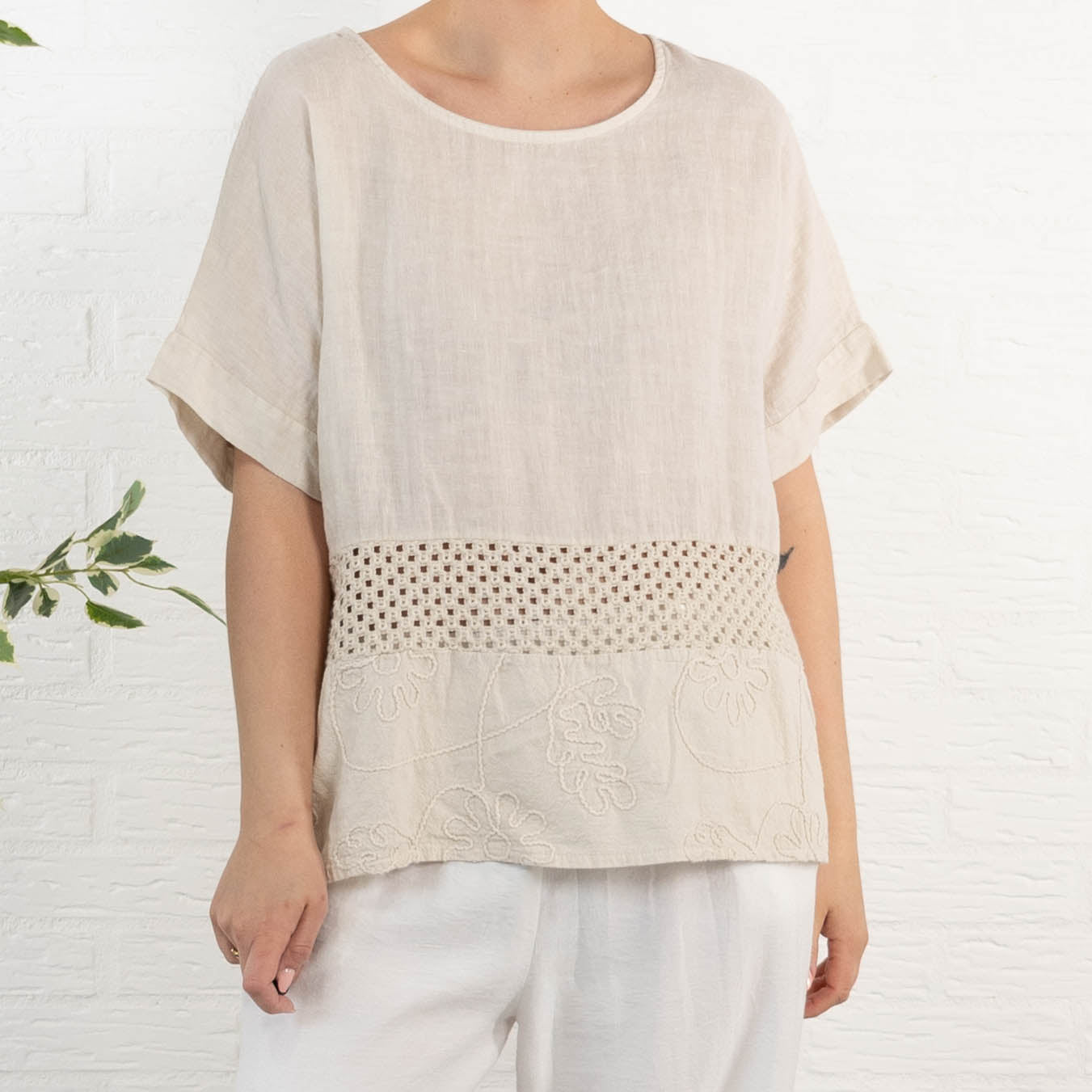 Lina ægte hør overdel, Beige