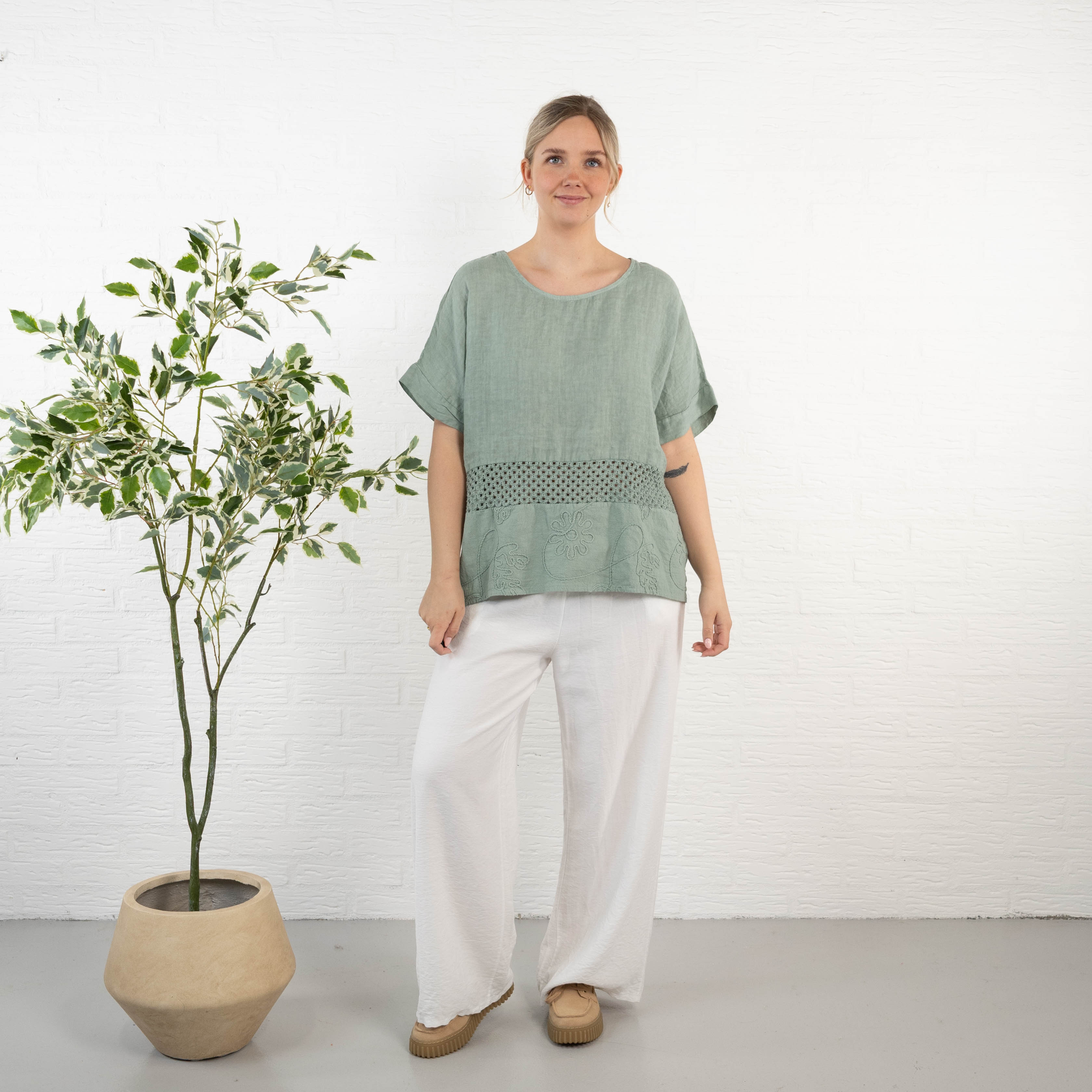Lina ægte hør overdel, Khaki