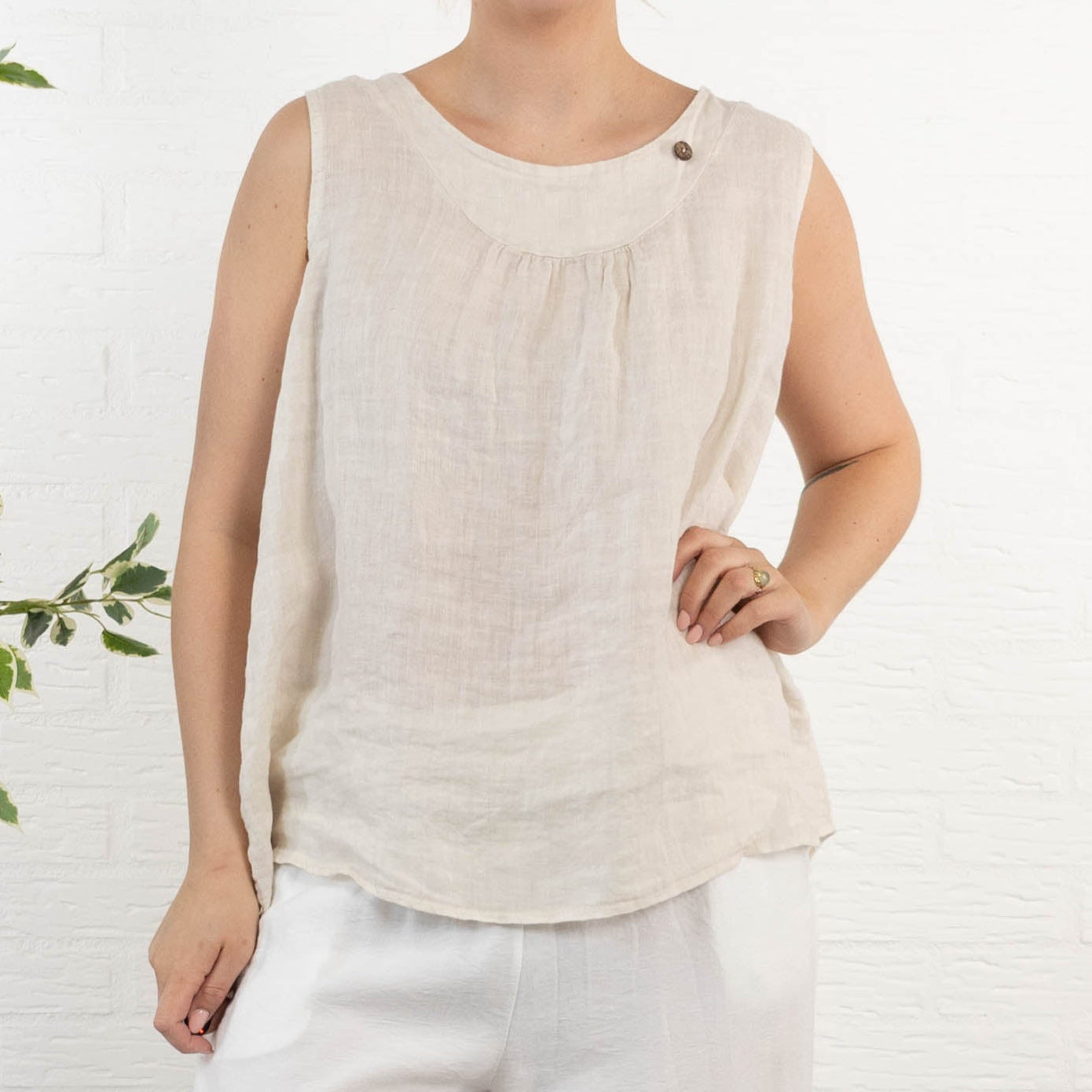 Lara ægte hør top, Beige