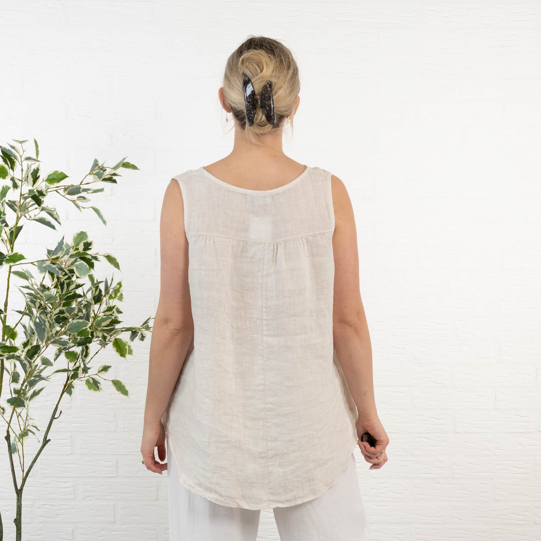Lara ægte hør top, Beige