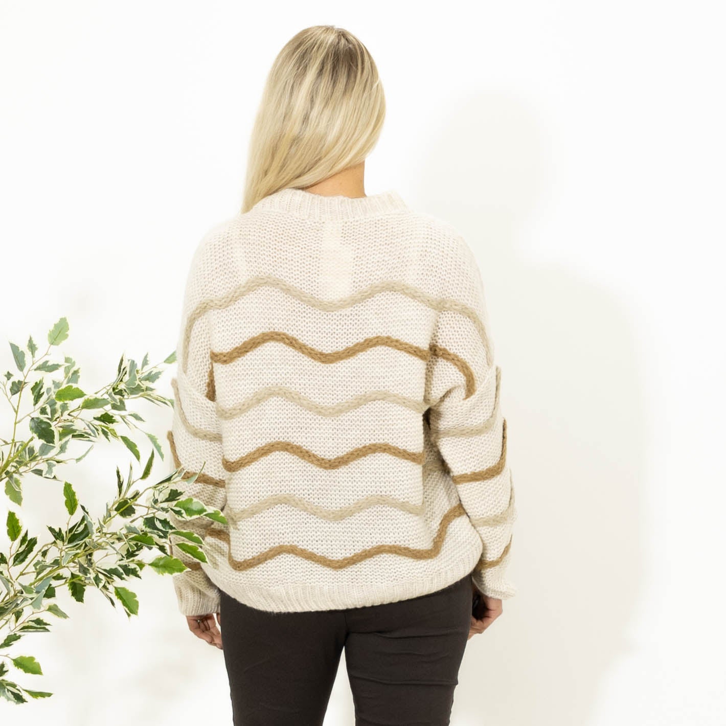 Lesley rundhals strik, Beige