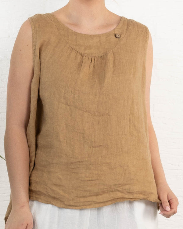 Lara ægte hør top, Camel