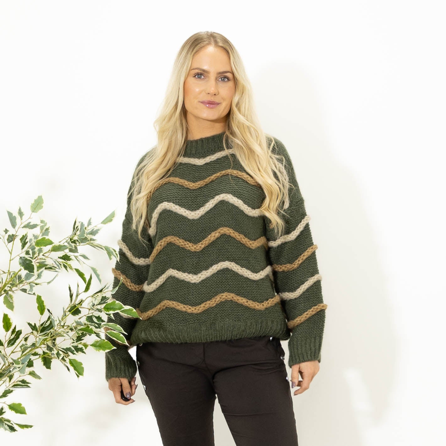 Lesley rundhals strik, Khaki