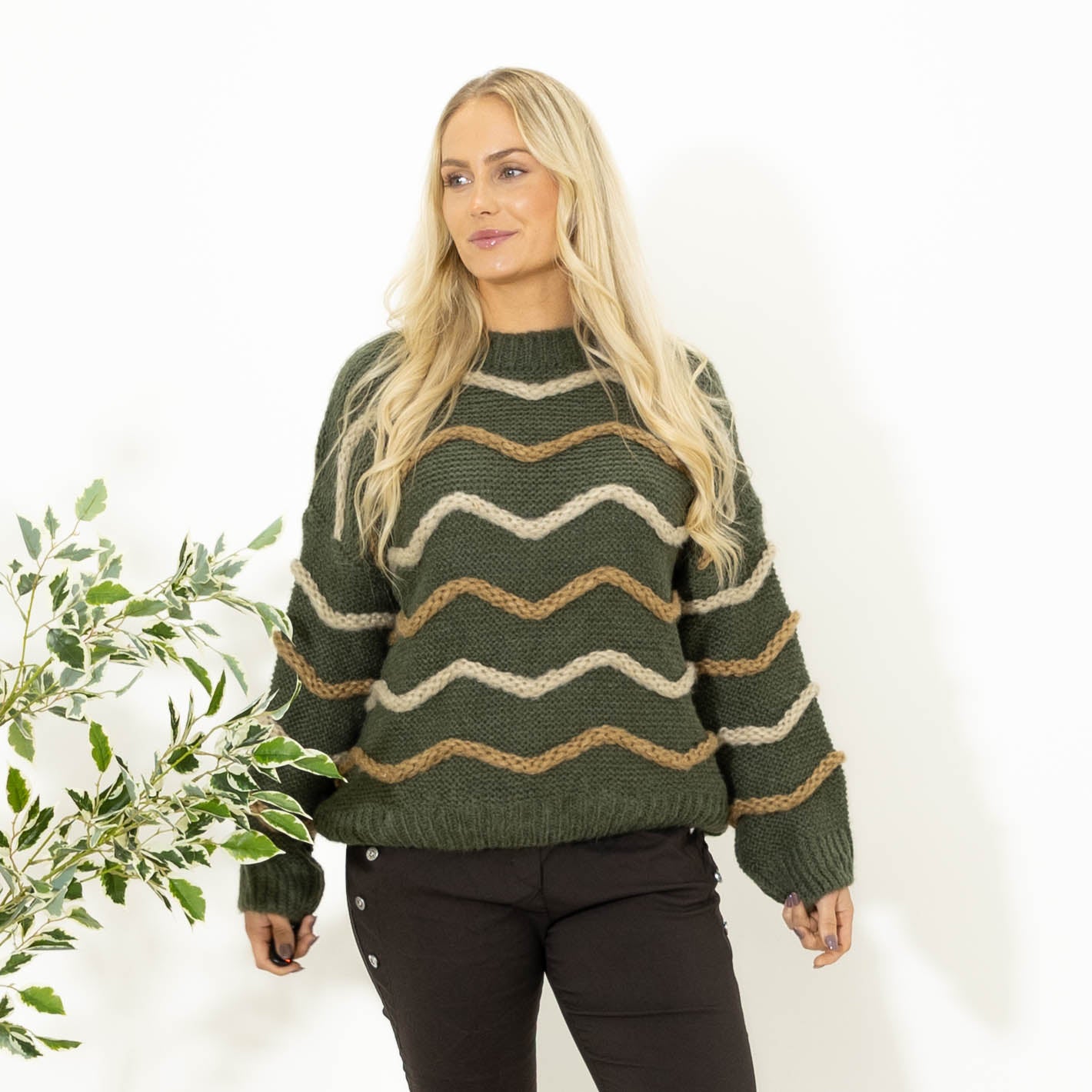 Lesley rundhals strik, Khaki