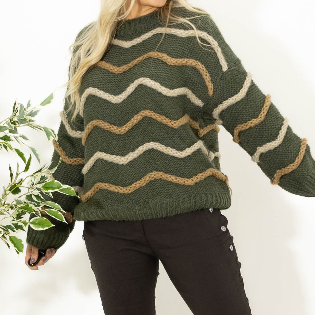 Lesley rundhals strik, Khaki