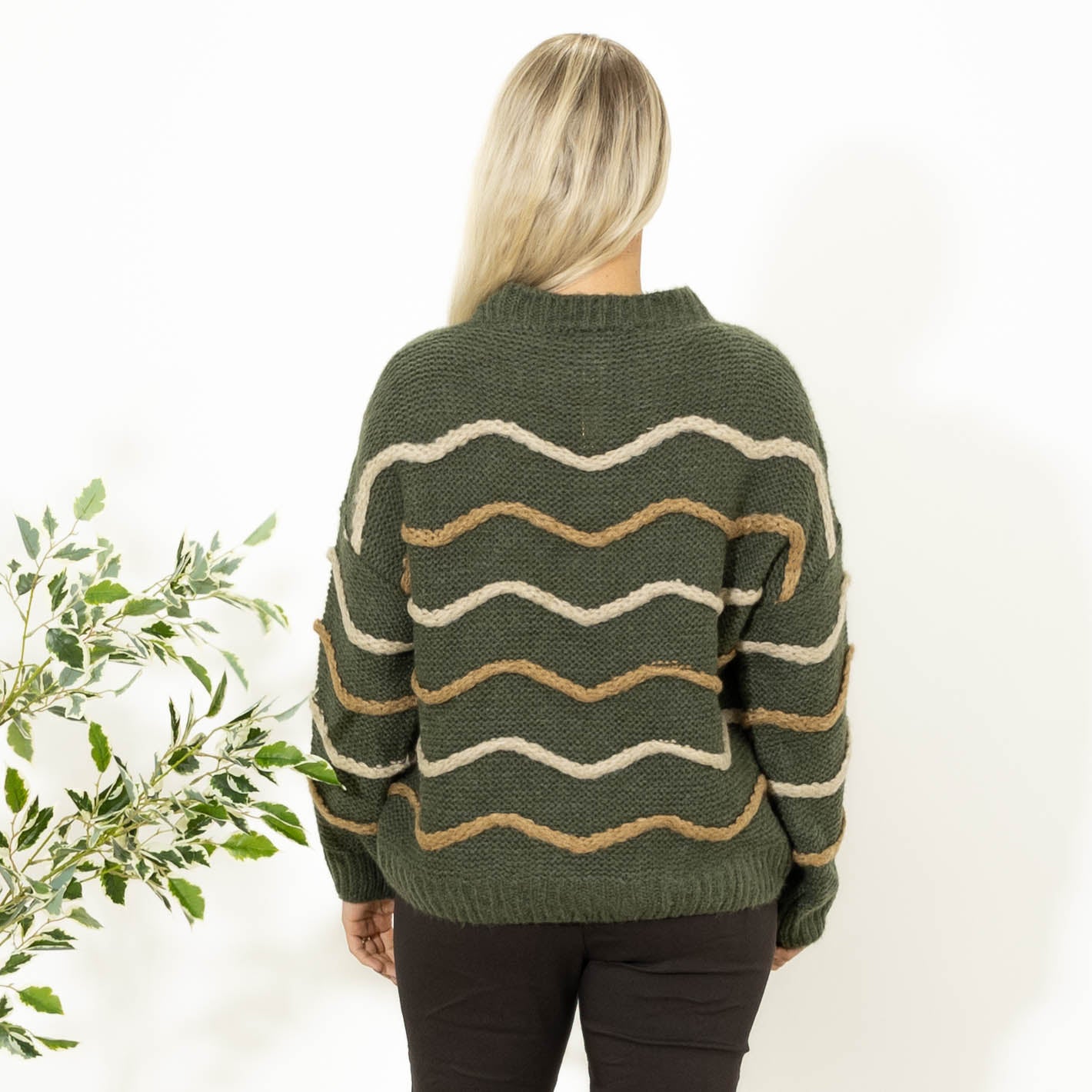 Lesley rundhals strik, Khaki