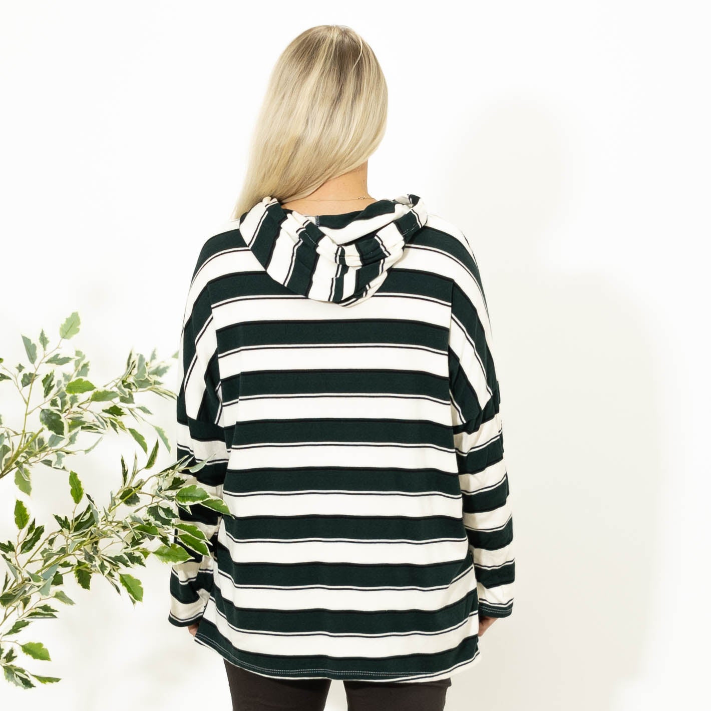 Silke stribet strik m. hoodie, Flaskegrøn