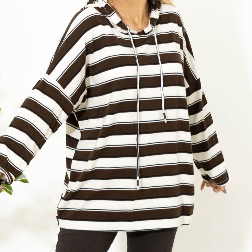Silke stribet strik m. hoodie, Choko