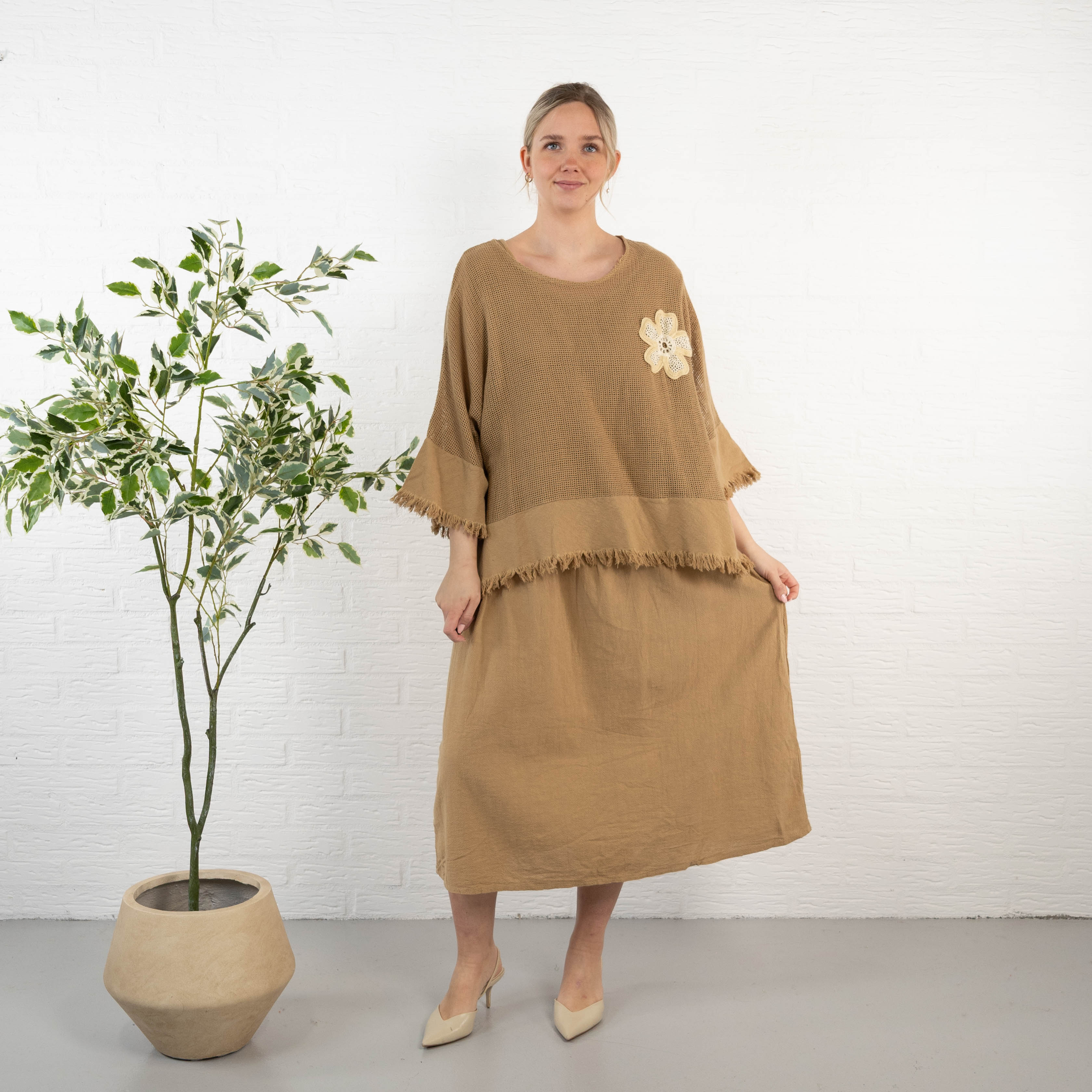 Lucy ægte hør kjole, Camel