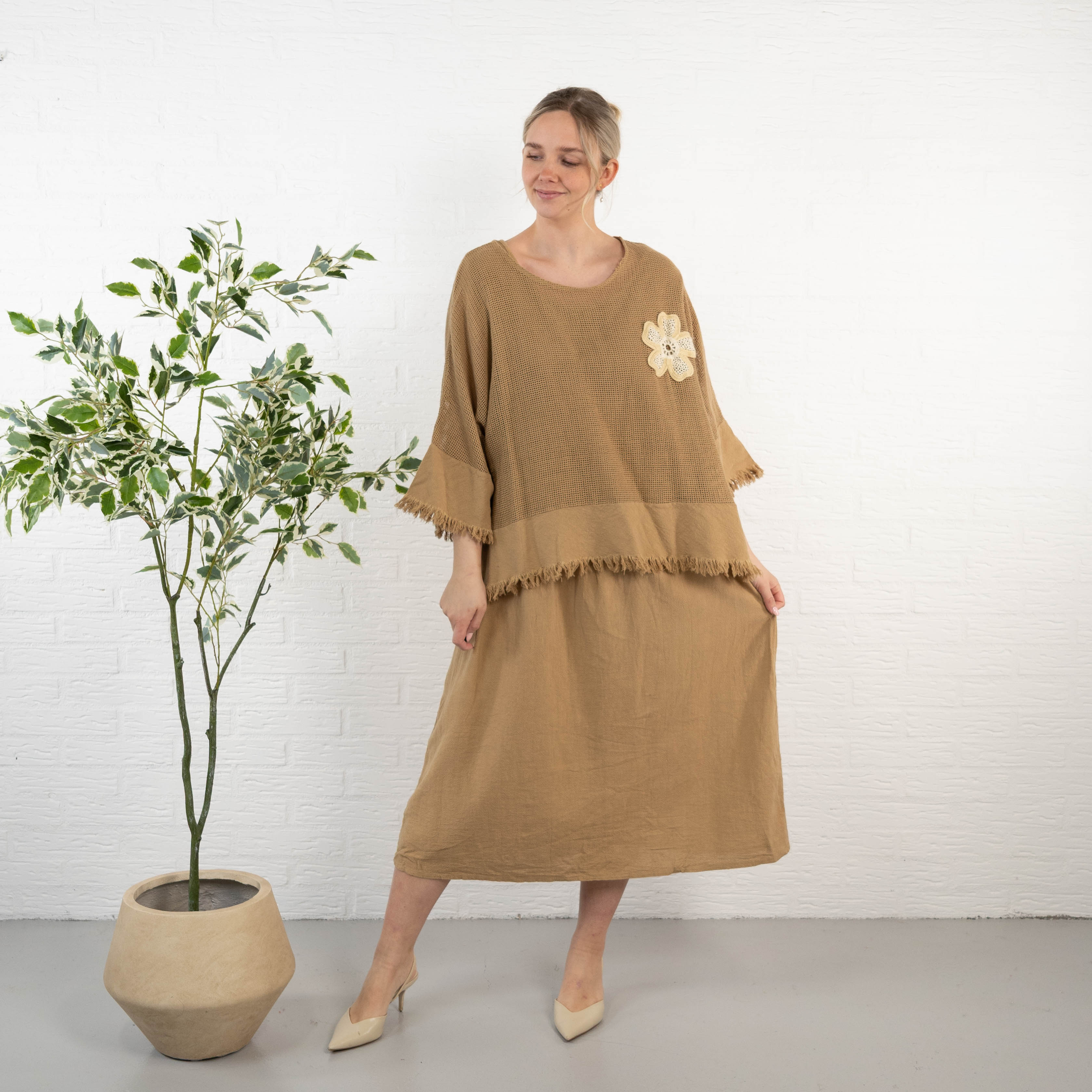 Lucy ægte hør kjole, Camel