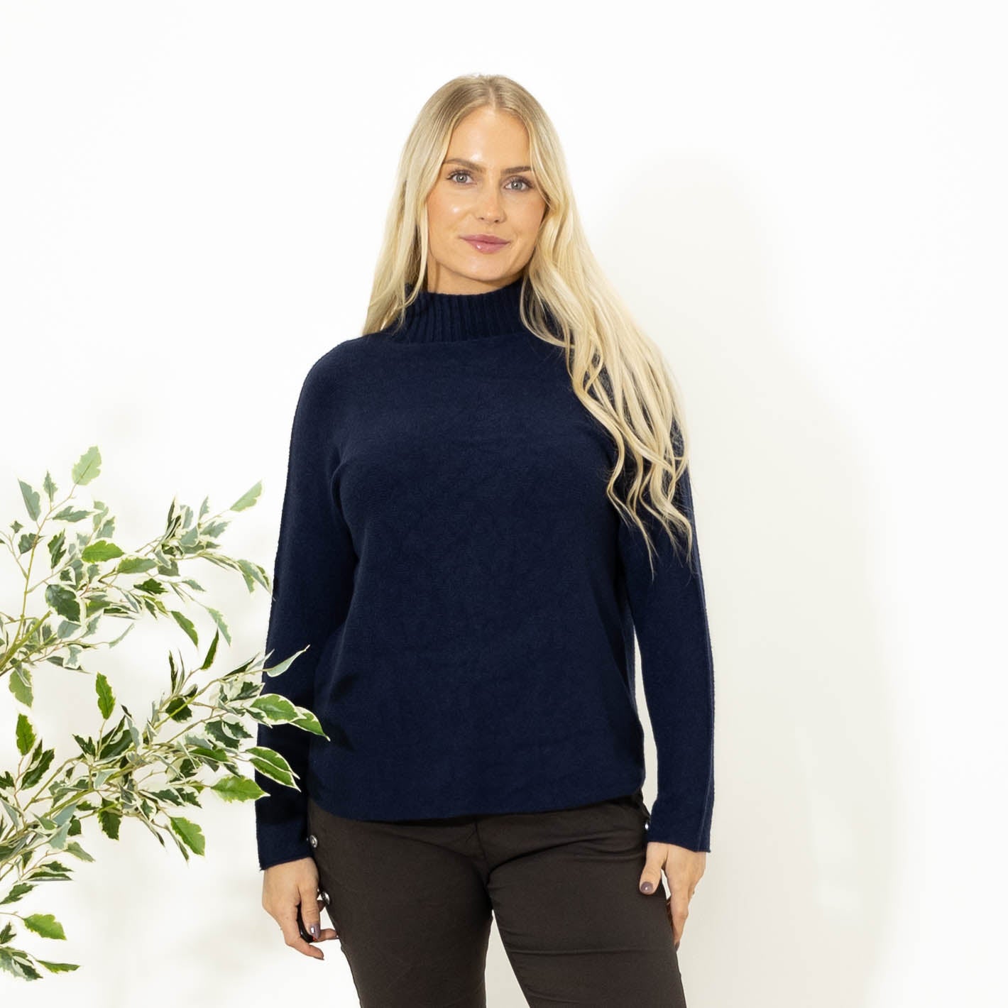 Babette strik m. turtleneck, Navy