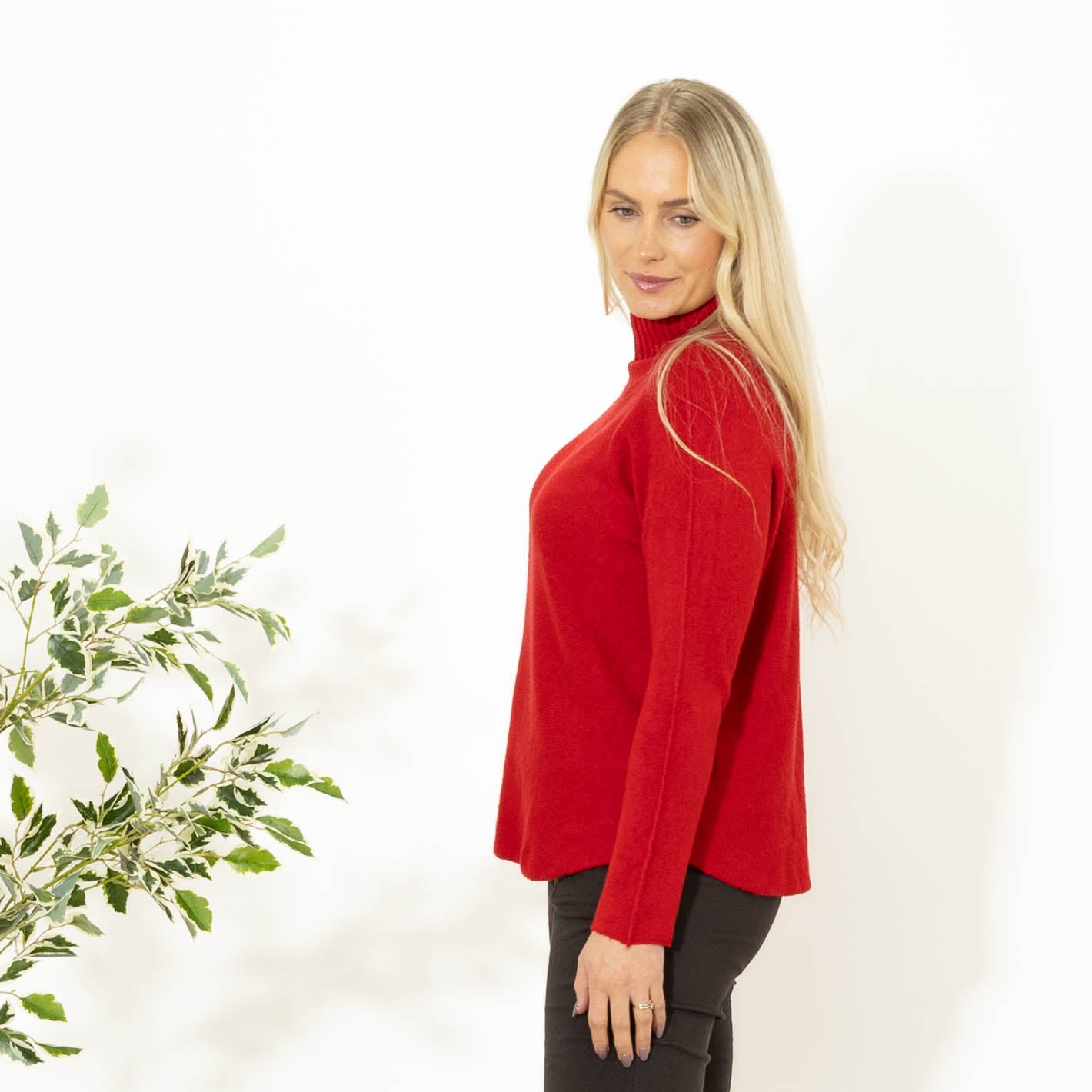 Babette strik m. turtleneck, Rød