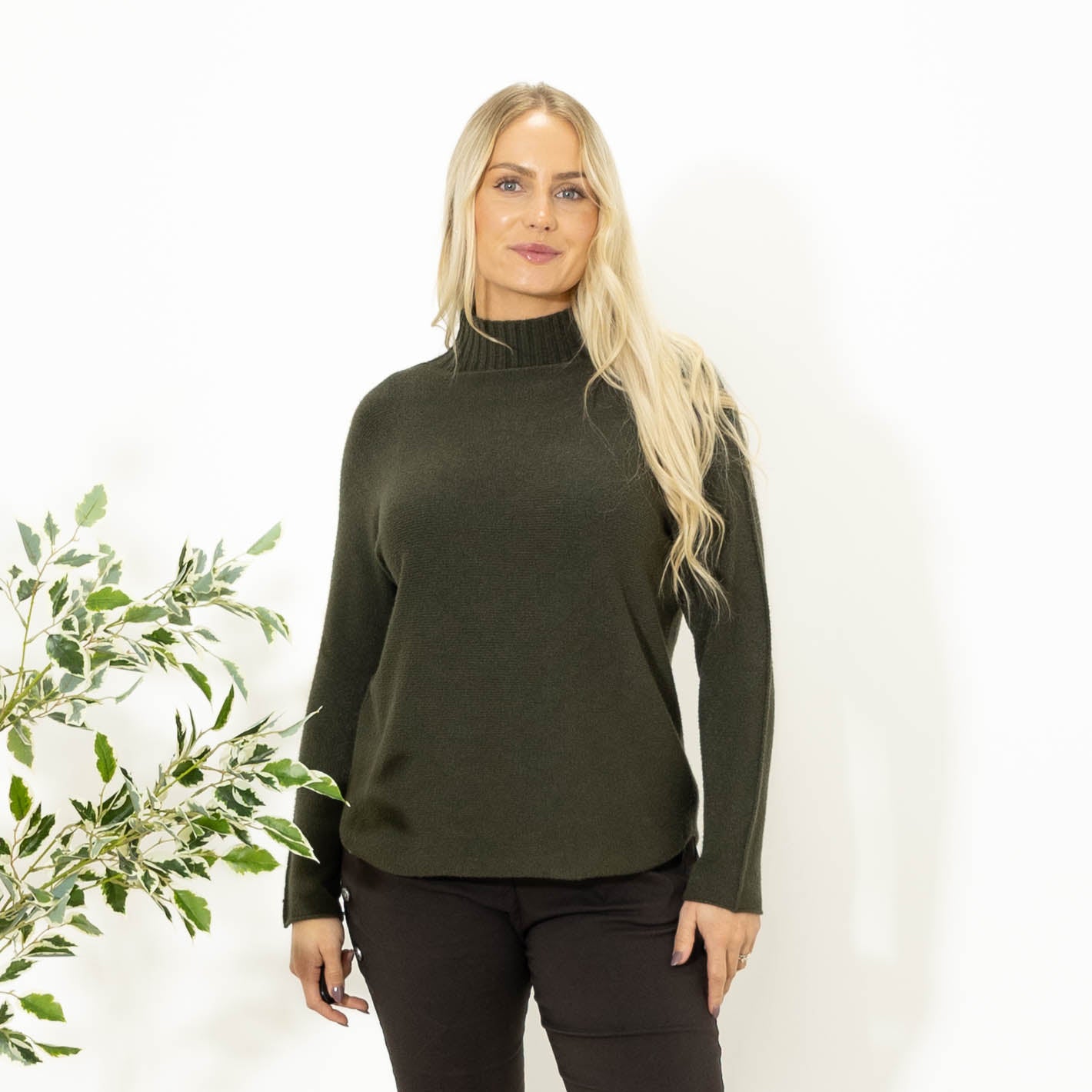 Babette strik m. turtleneck, Khaki