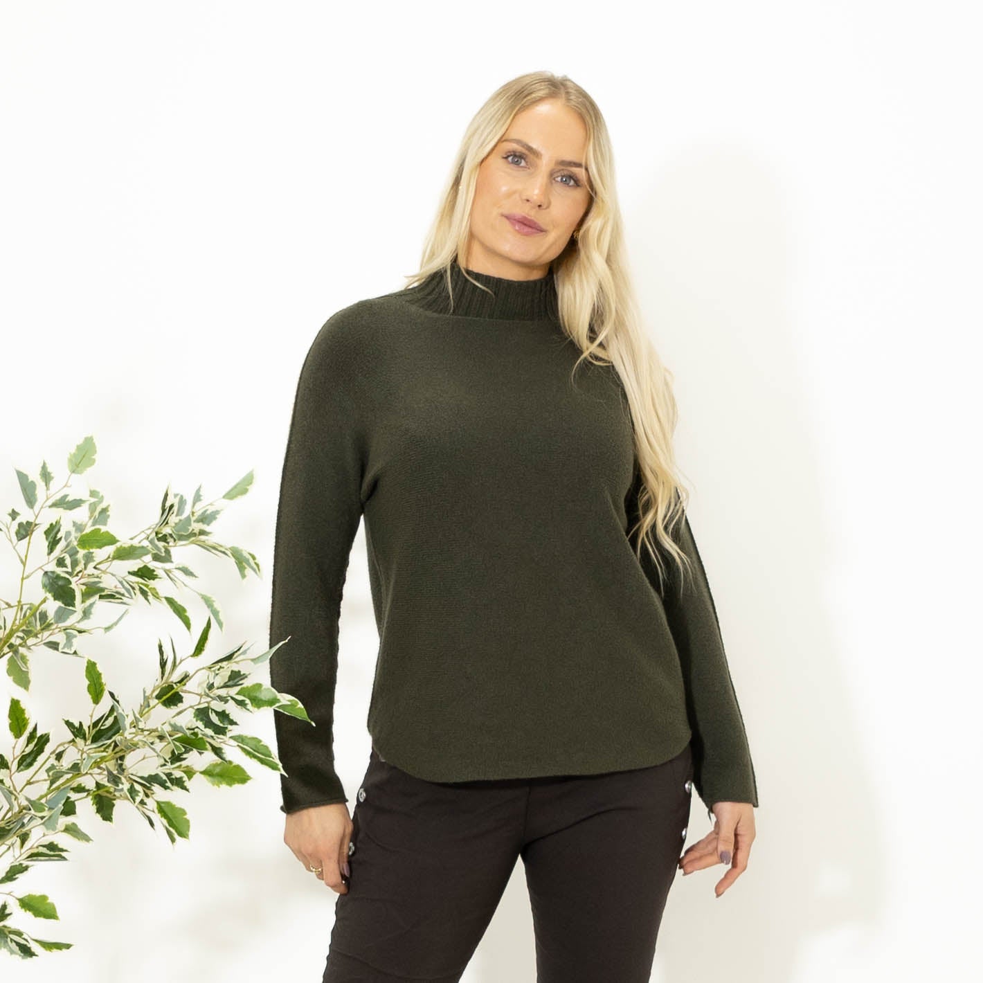 Babette strik m. turtleneck, Khaki
