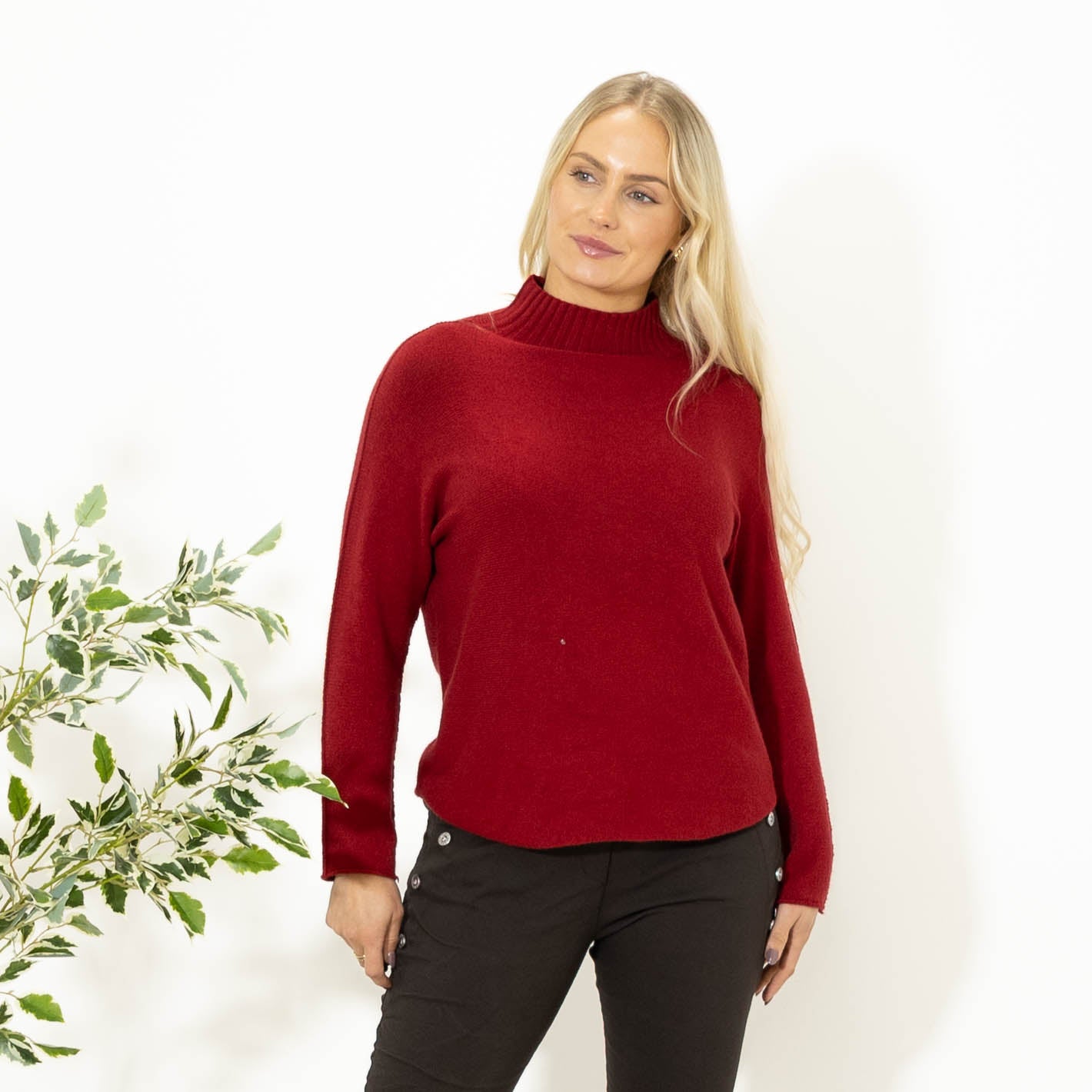 Babette strik m. turtleneck, Vinrød