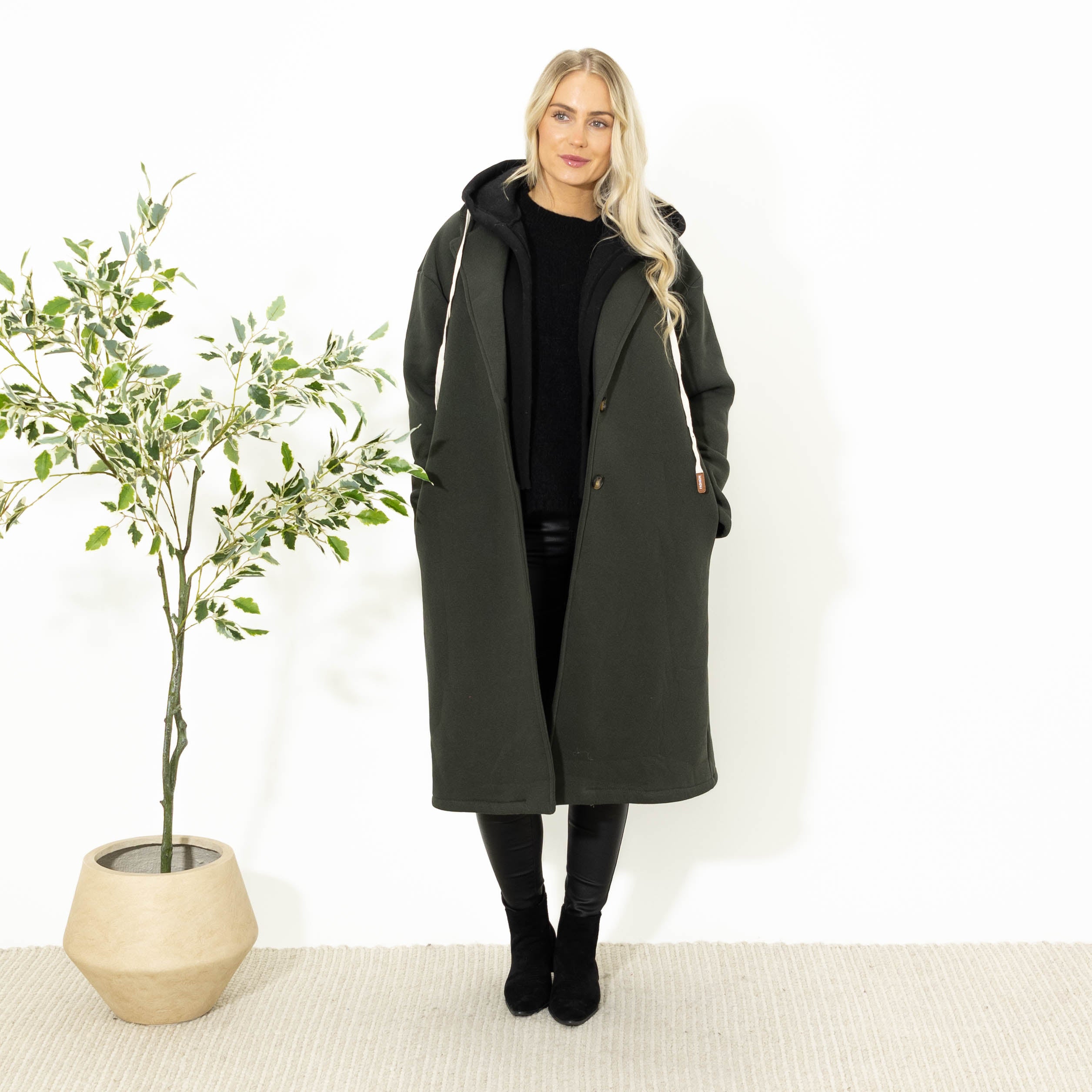 Oline sweatshirt m. hoodie, Khaki