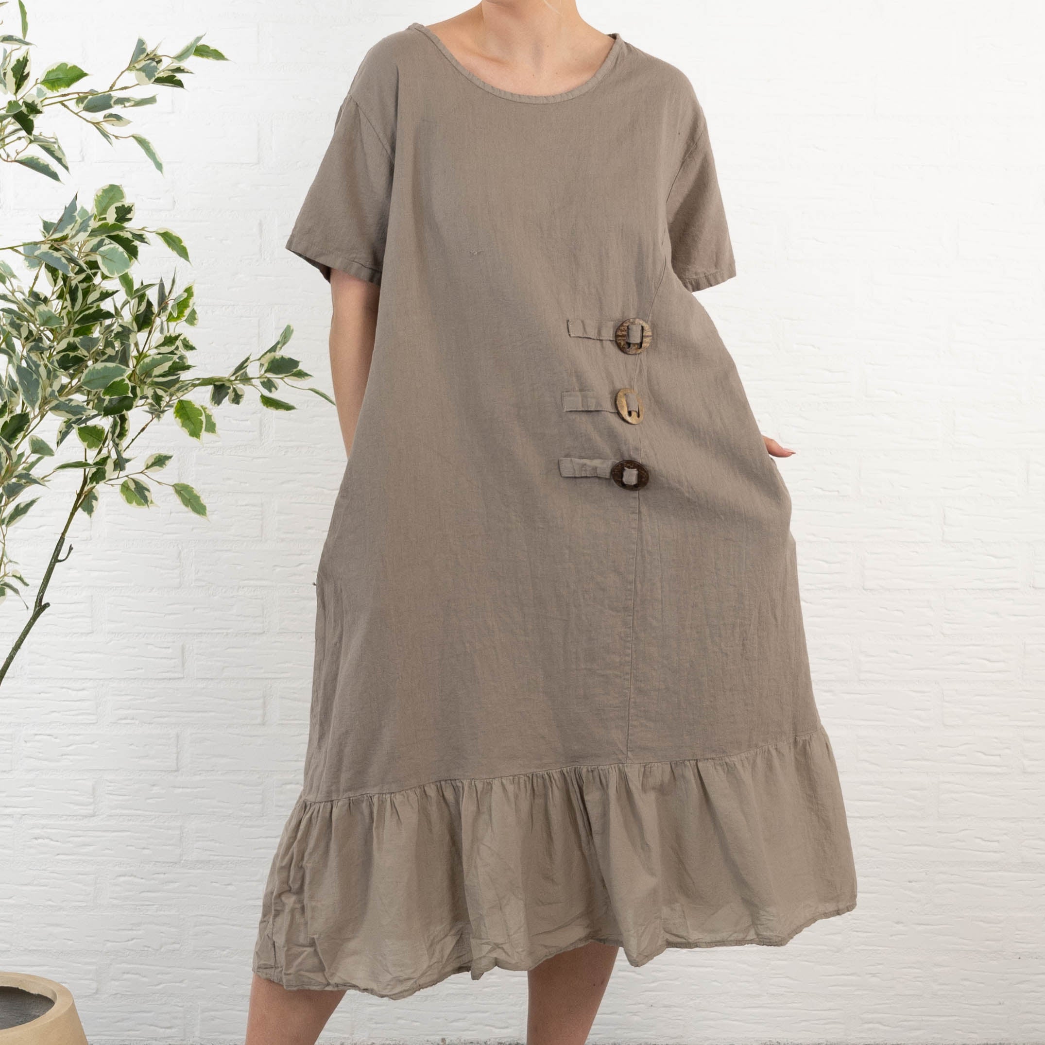 Shaki ægte hør kjole, Taupe