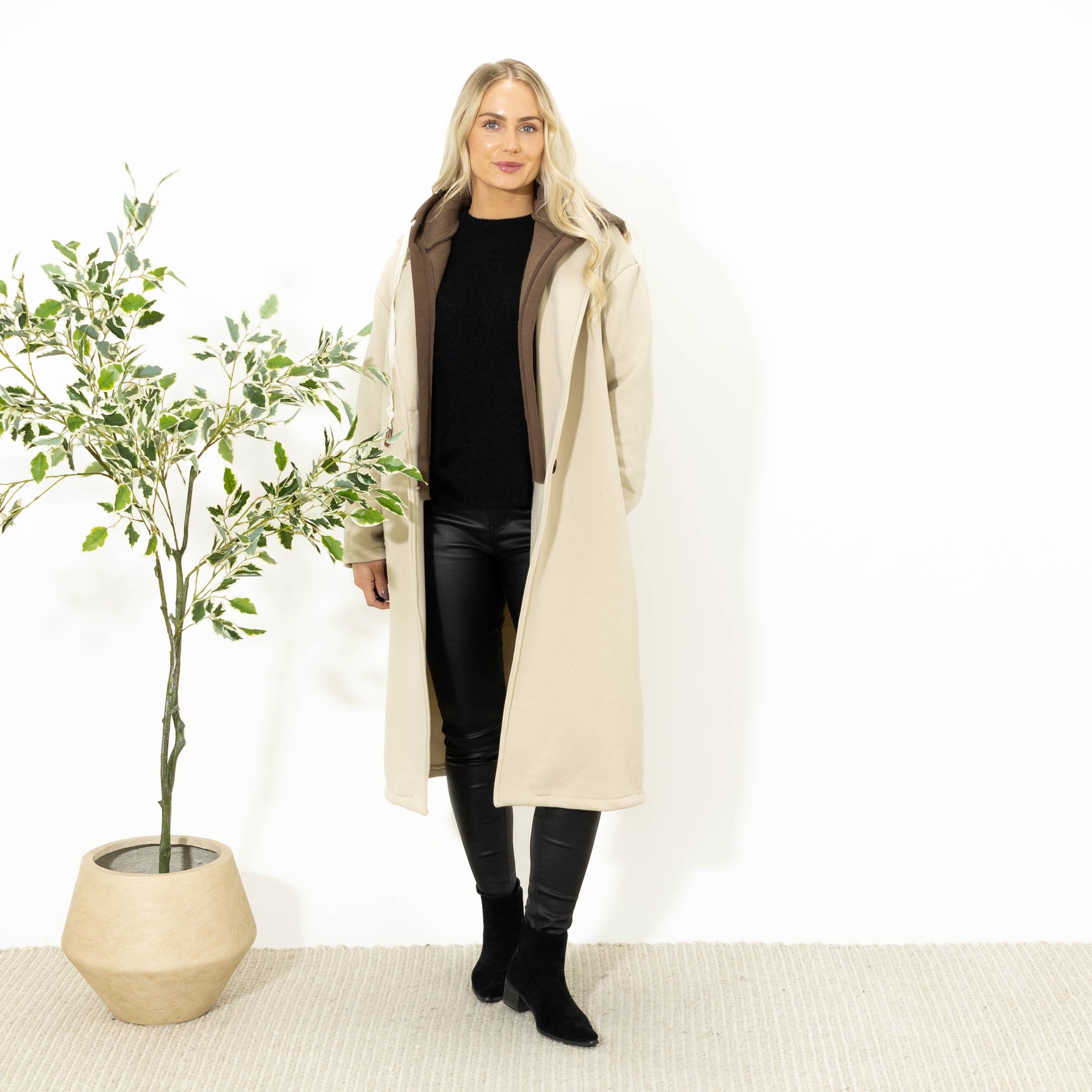 Oline sweatshirt m. hoodie, Beige