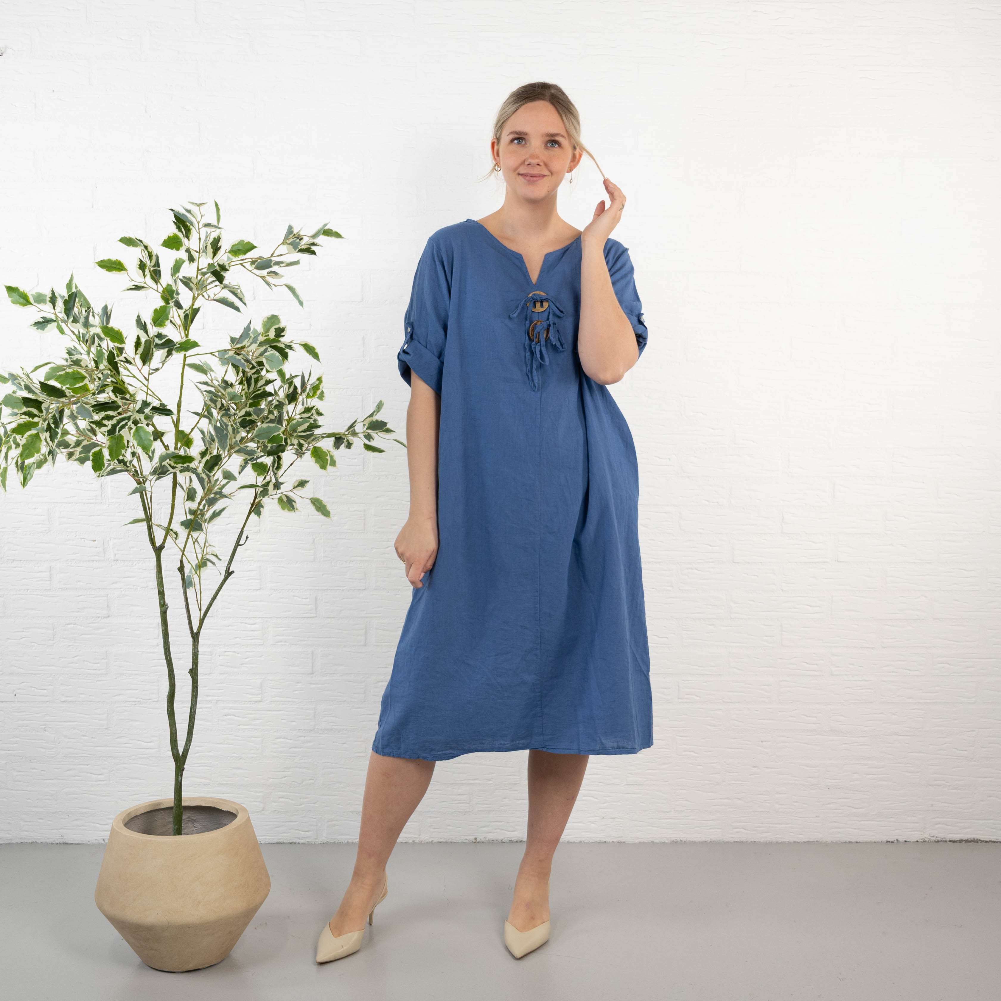 Clarise ægte hør kjole, Blå