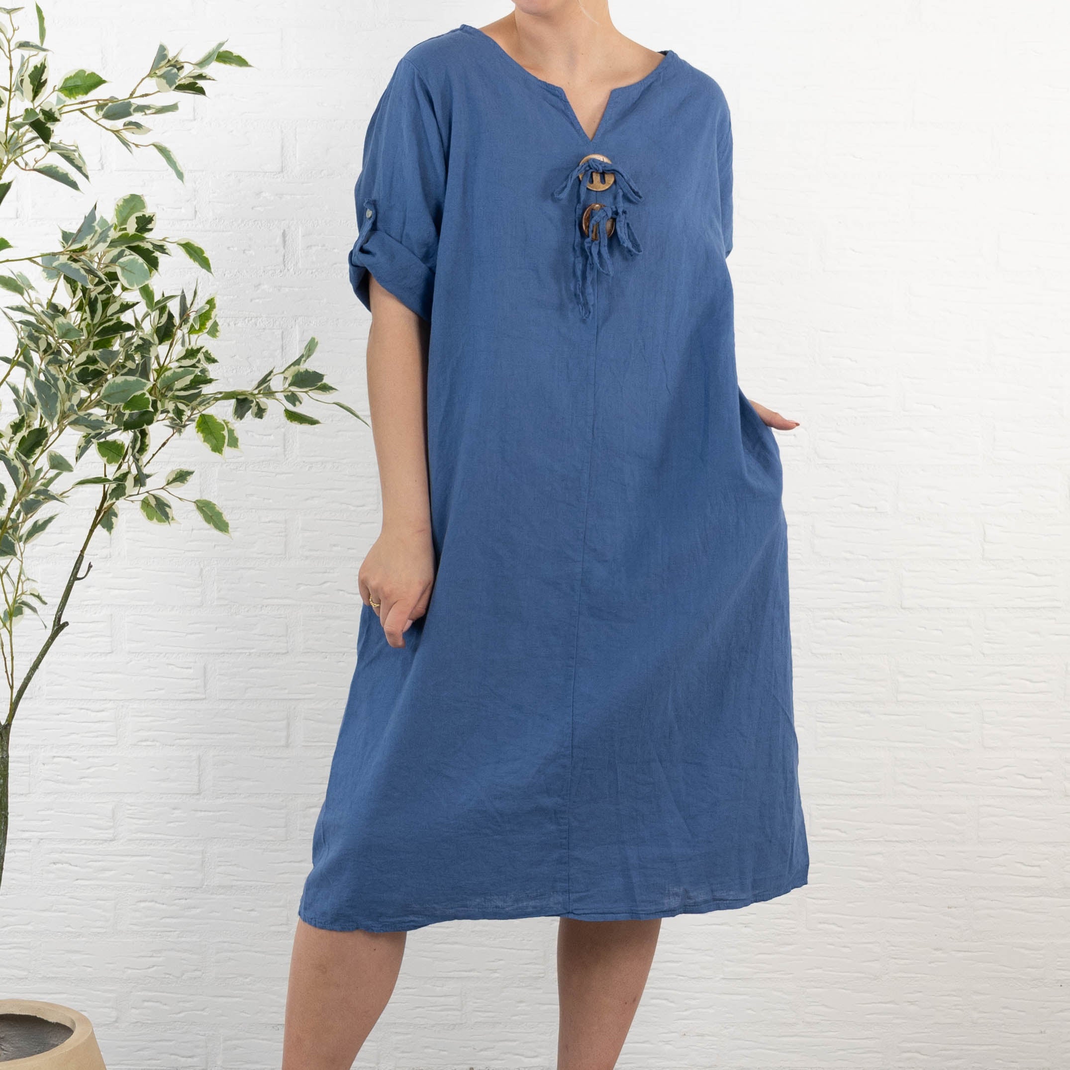 Clarise ægte hør kjole, Blå