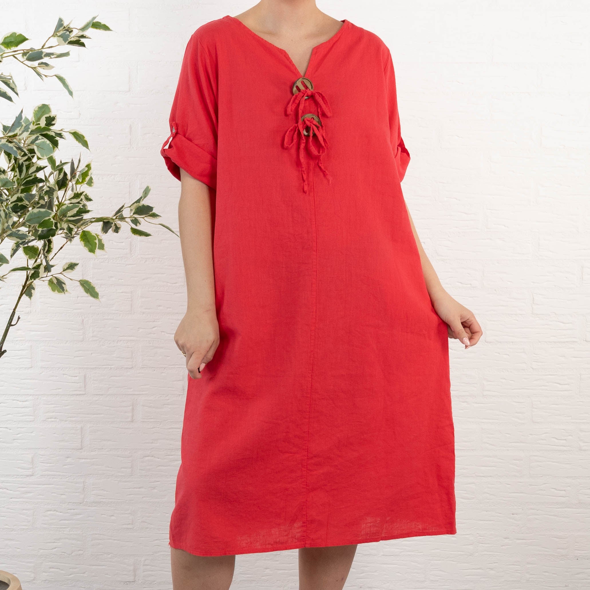 Clarise ægte hør kjole, Koral