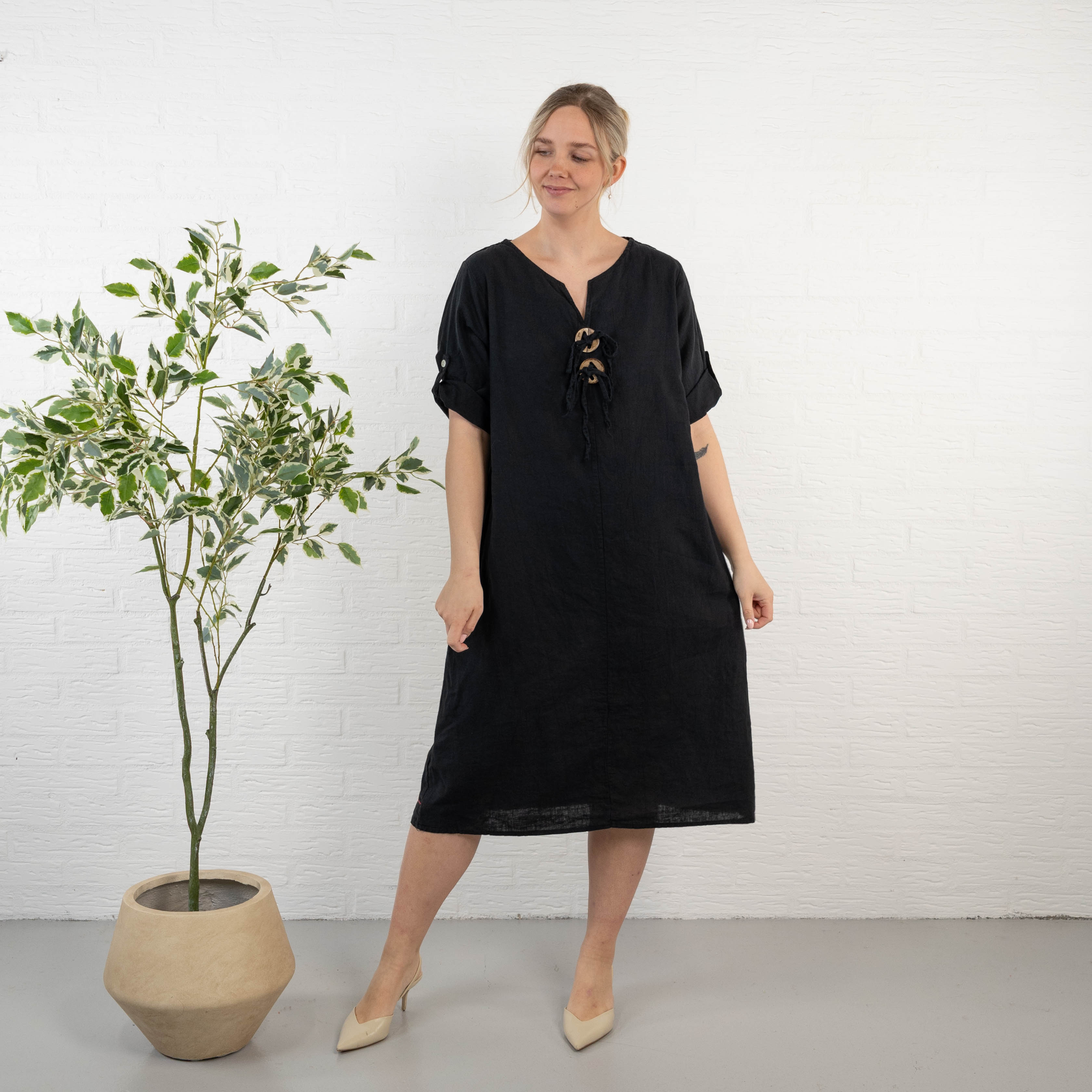 Clarise ægte hør kjole, Sort