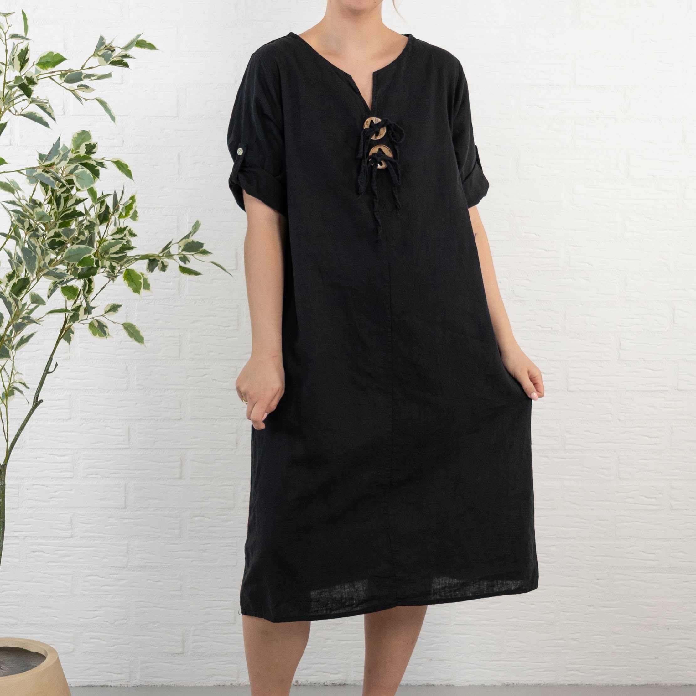 Clarise ægte hør kjole, Sort