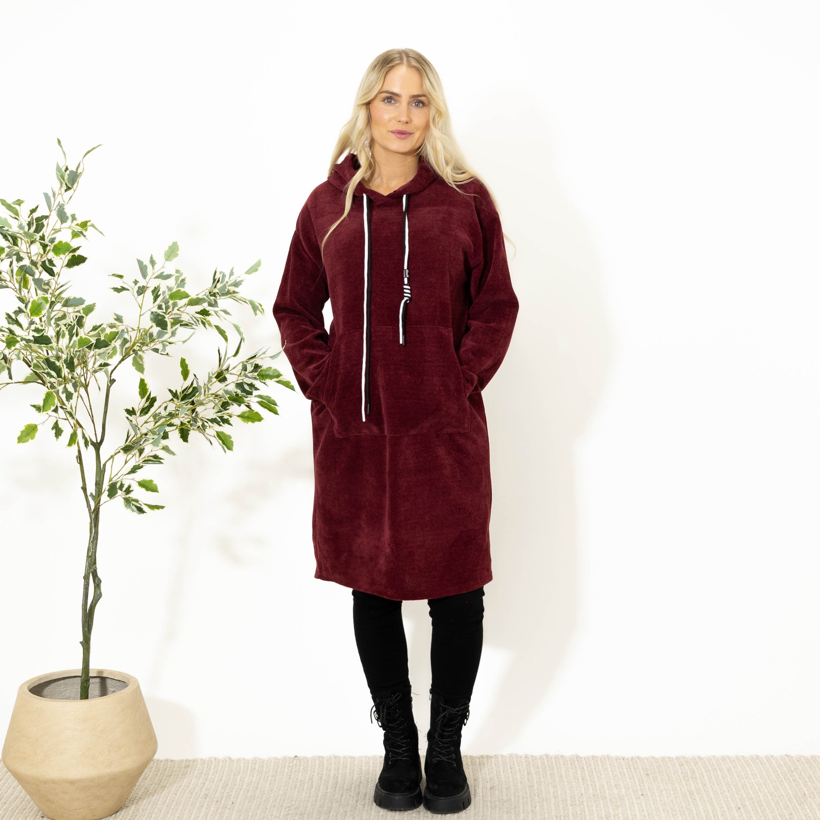 Kisser tunikakjole m. hoodie, Bordeaux
