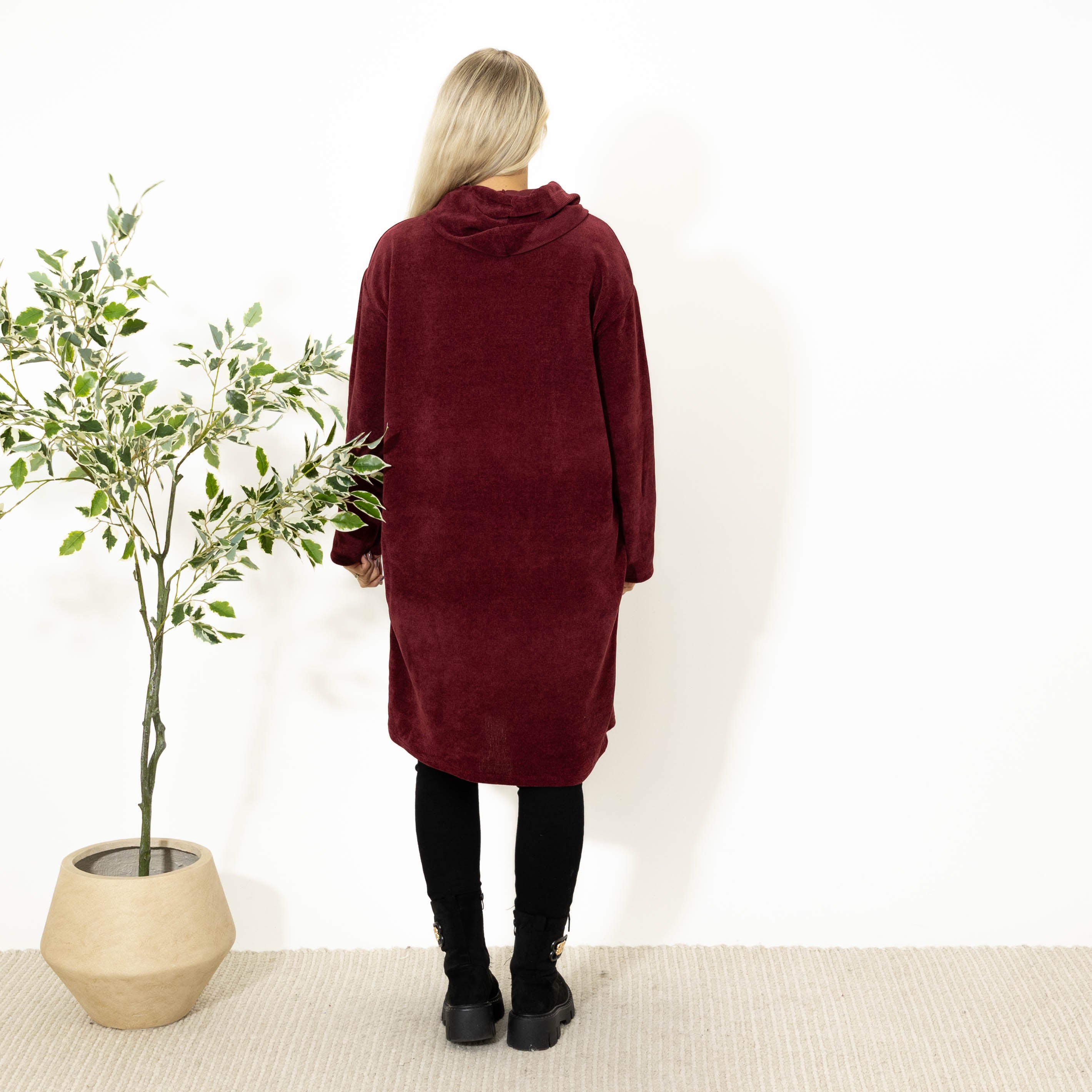 Kisser tunikakjole m. hoodie, Bordeaux