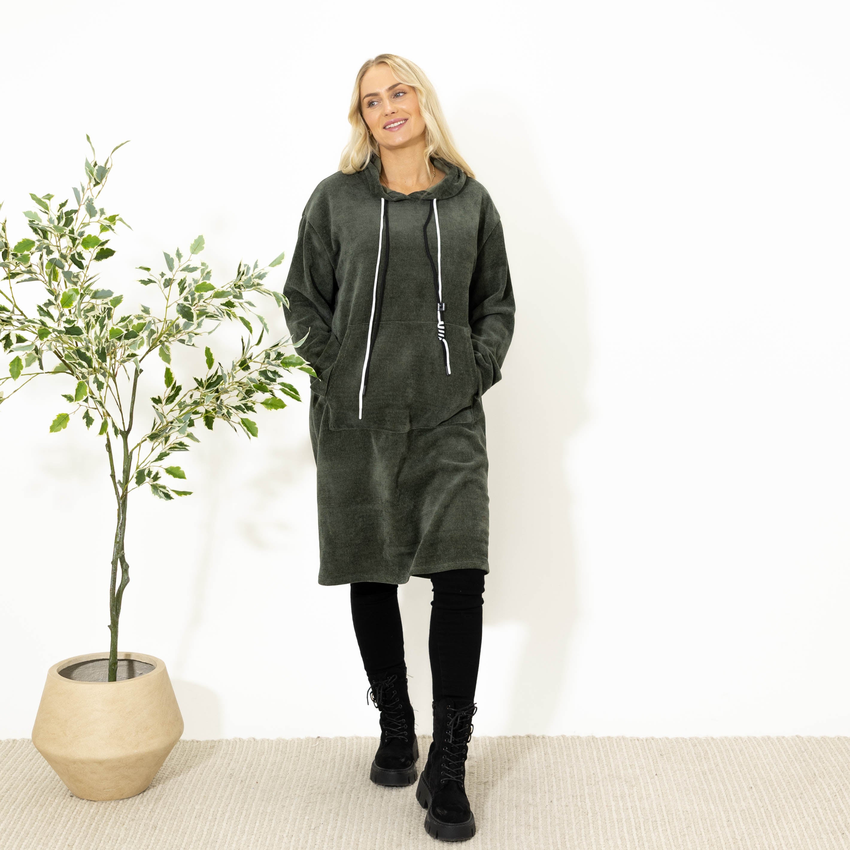Kisser tunikakjole m. hoodie, Khaki