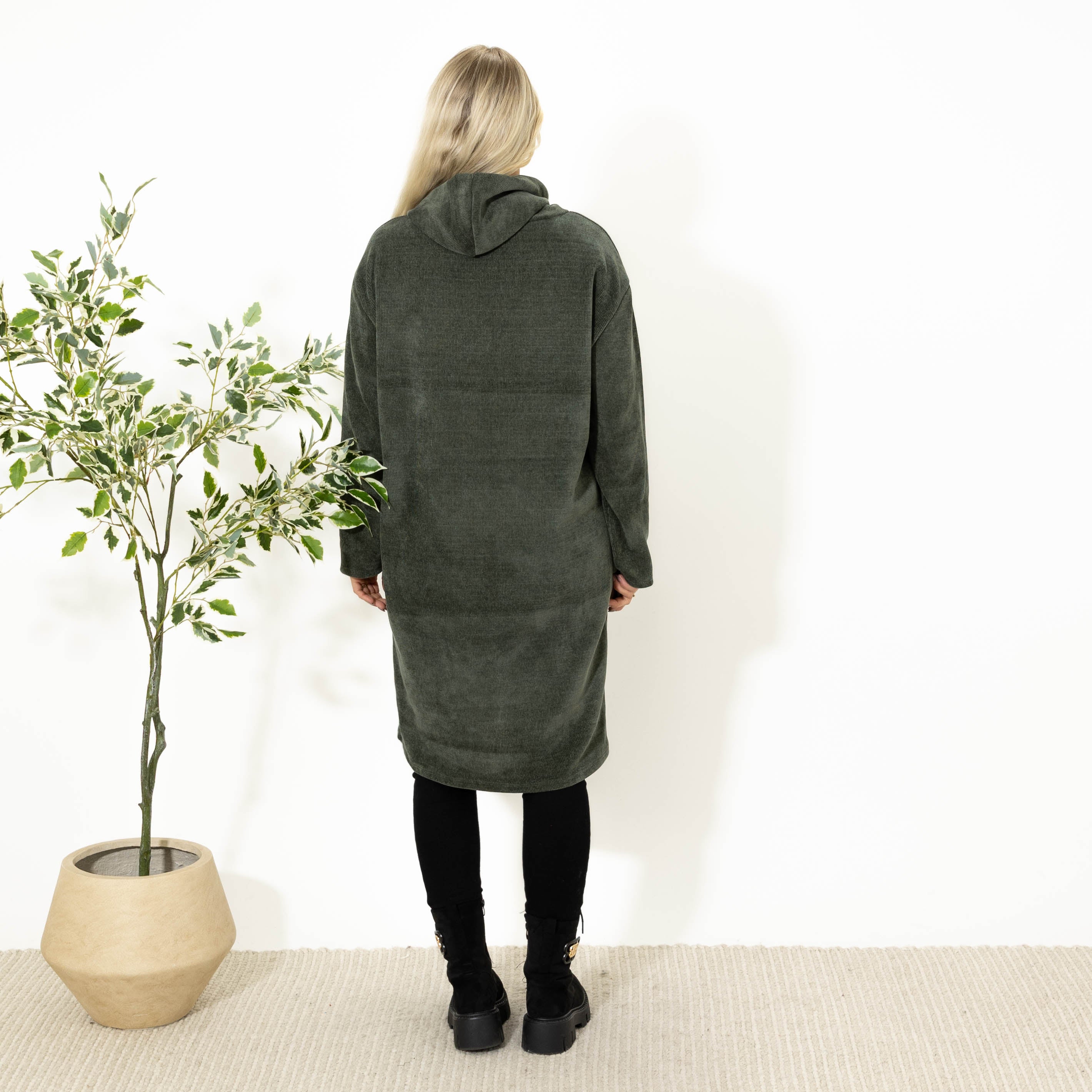 Kisser tunikakjole m. hoodie, Khaki