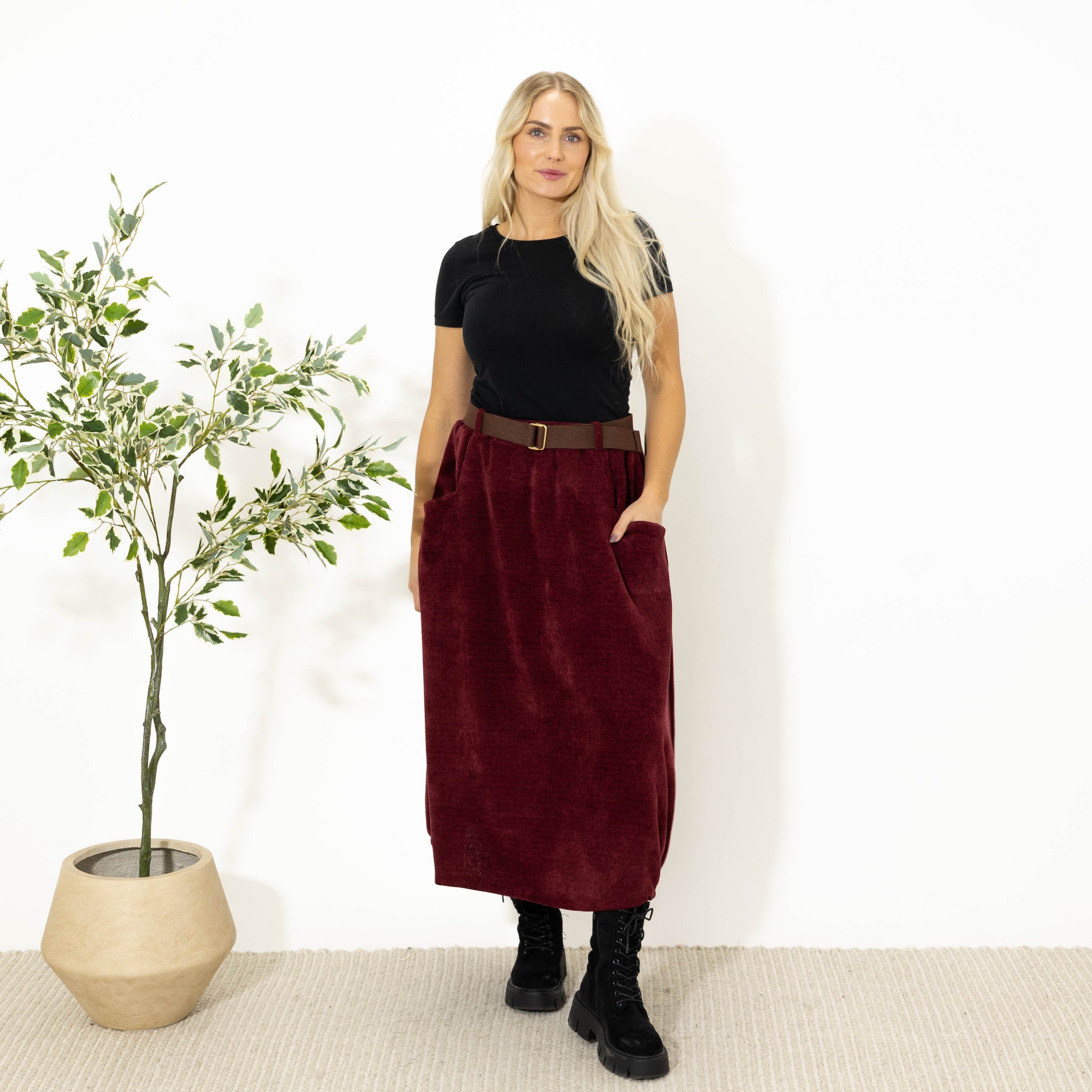 Becky nederdel m. bælte, Bordeaux