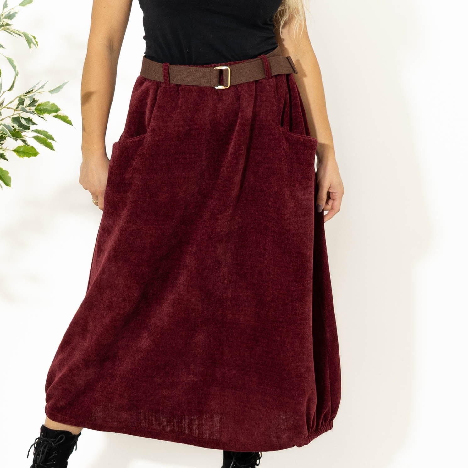 Becky nederdel m. bælte, Bordeaux