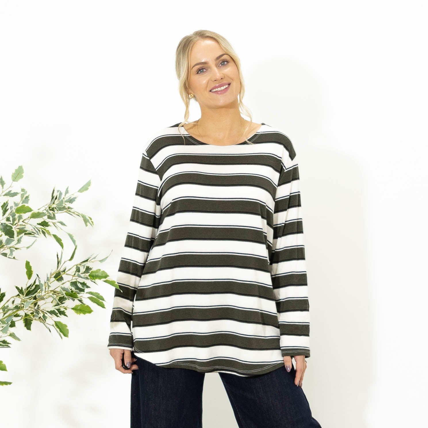 Ilsa stribet viskose strik, Khaki