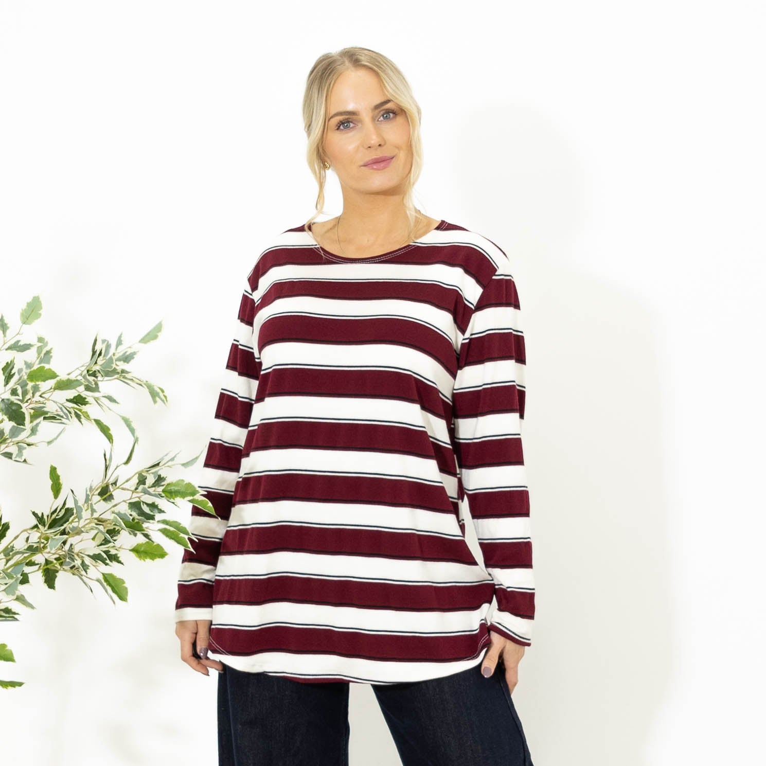 Ilsa stribet viskose strik, Bordeaux