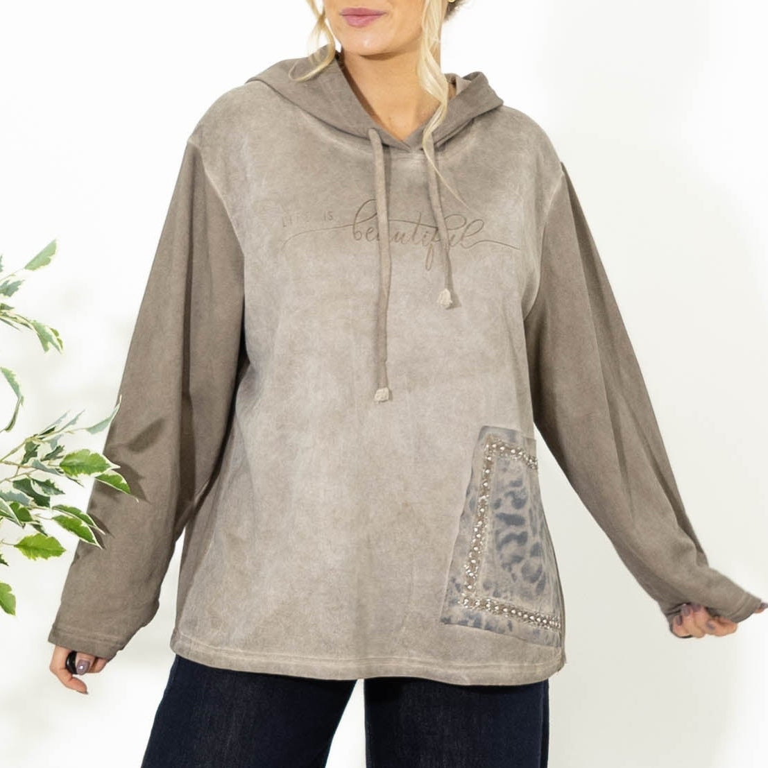Alba sweatshirt m. hoodie, Taupe