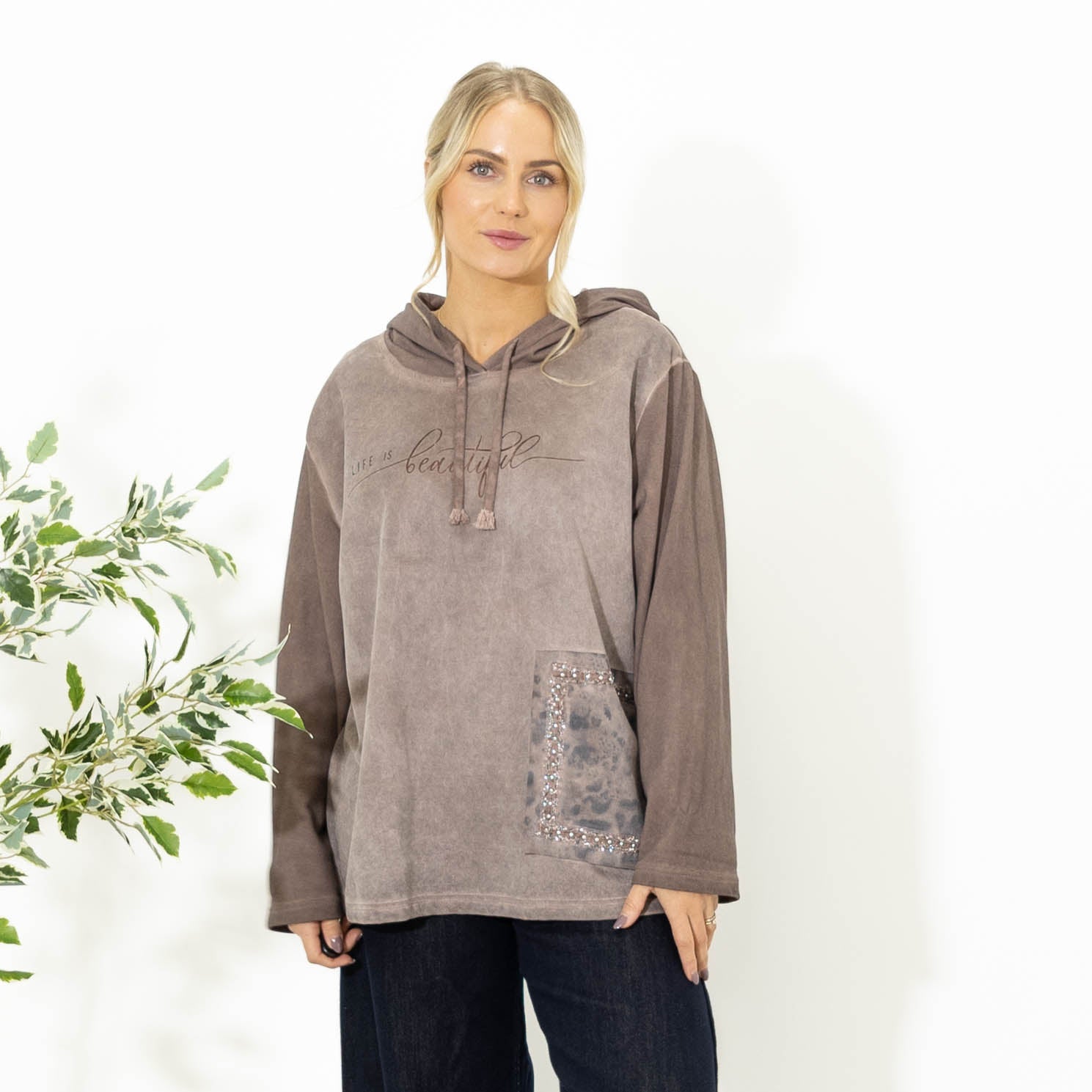 Alba sweatshirt m. hoodie, Choko