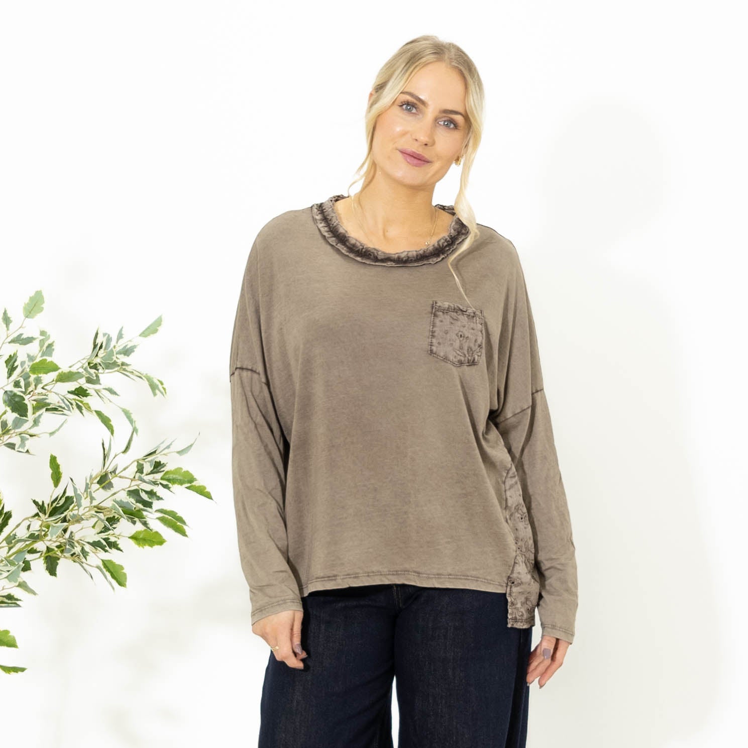 Kendra bomulds overdel, Taupe