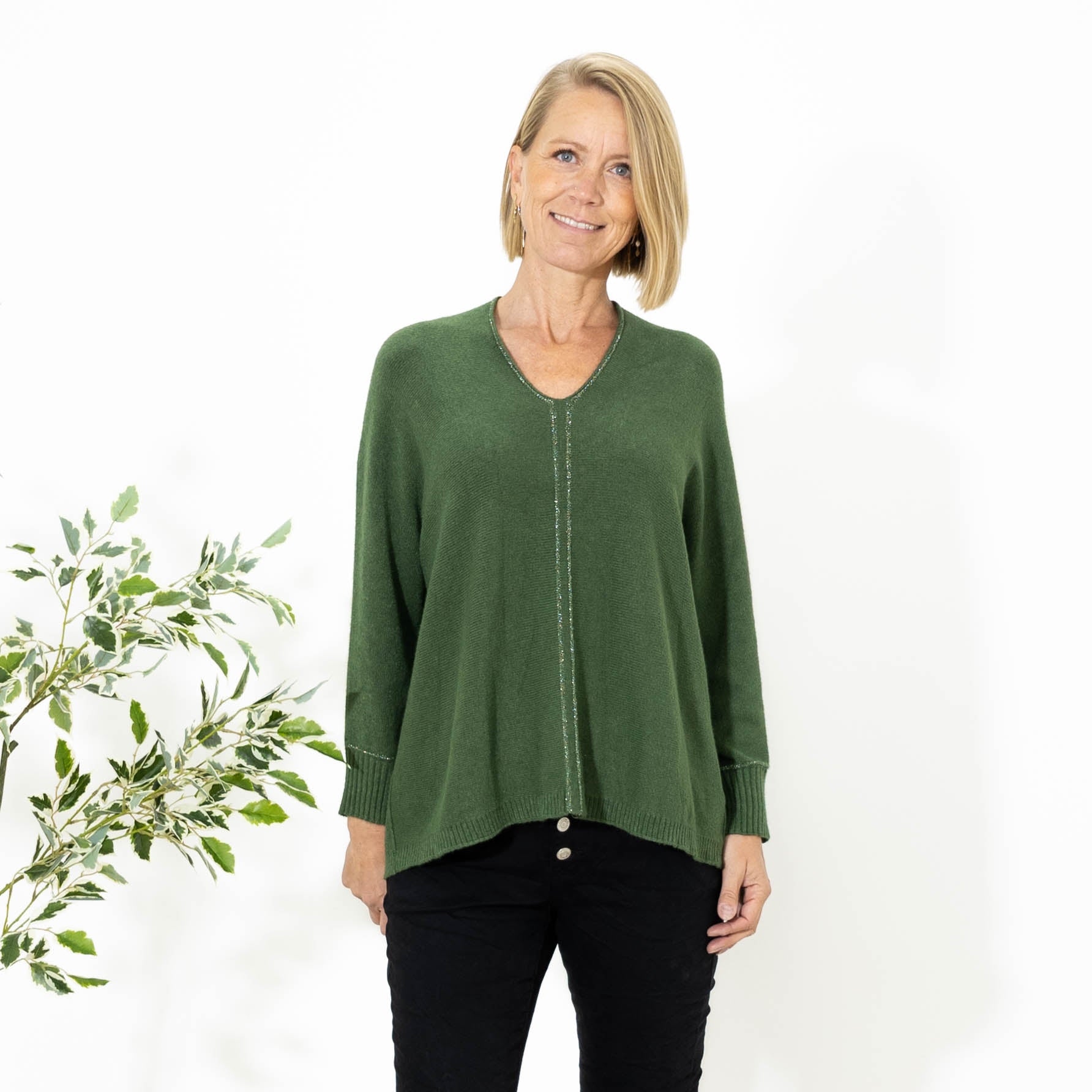 Jean v-hals strik, Emerald grøn