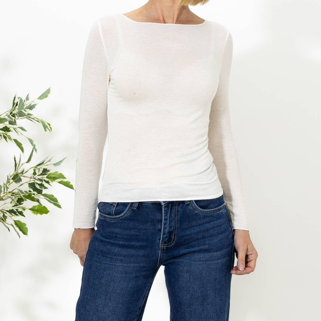 Kari long sleeve t-shirt, Råhvid