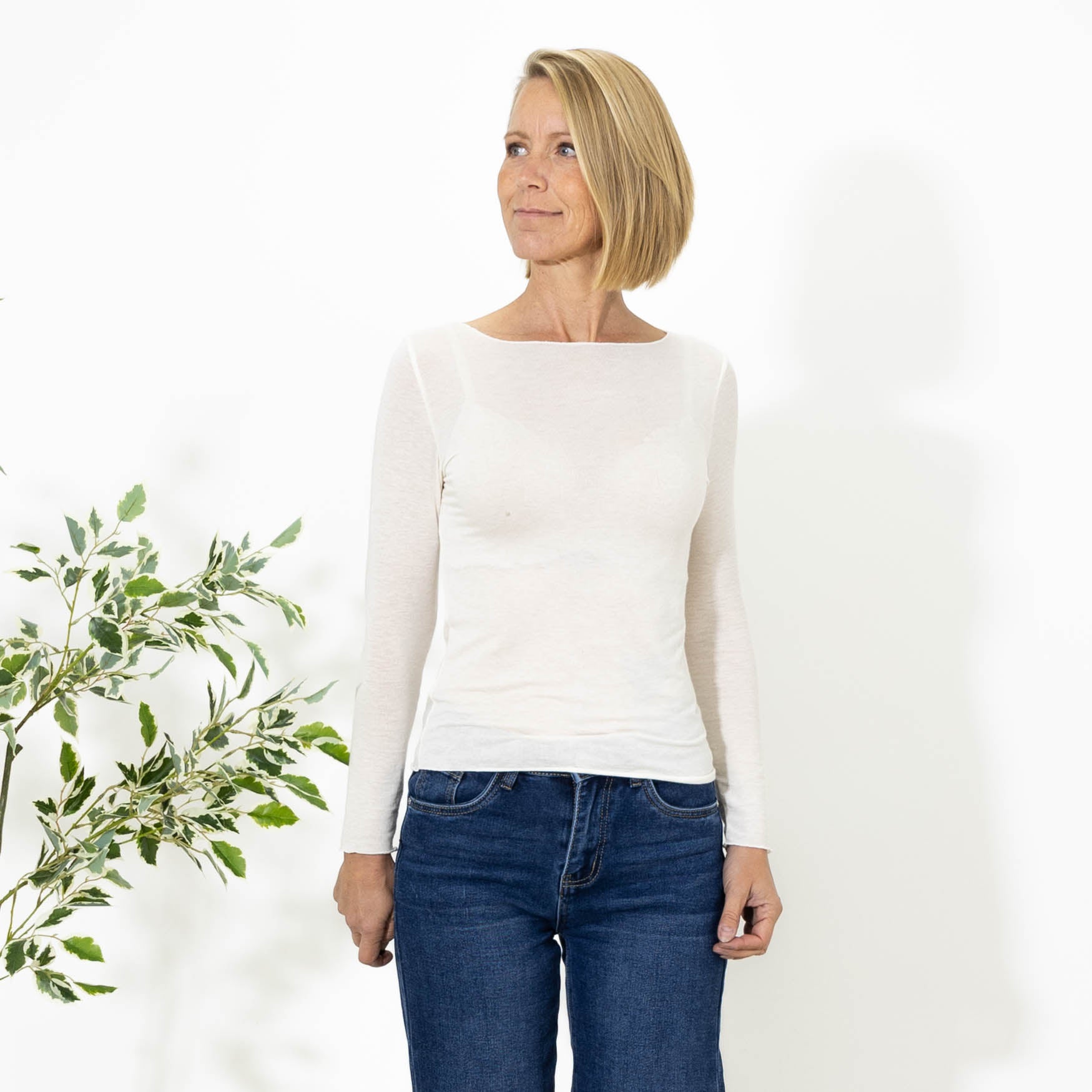 Kari long sleeve t-shirt, Råhvid