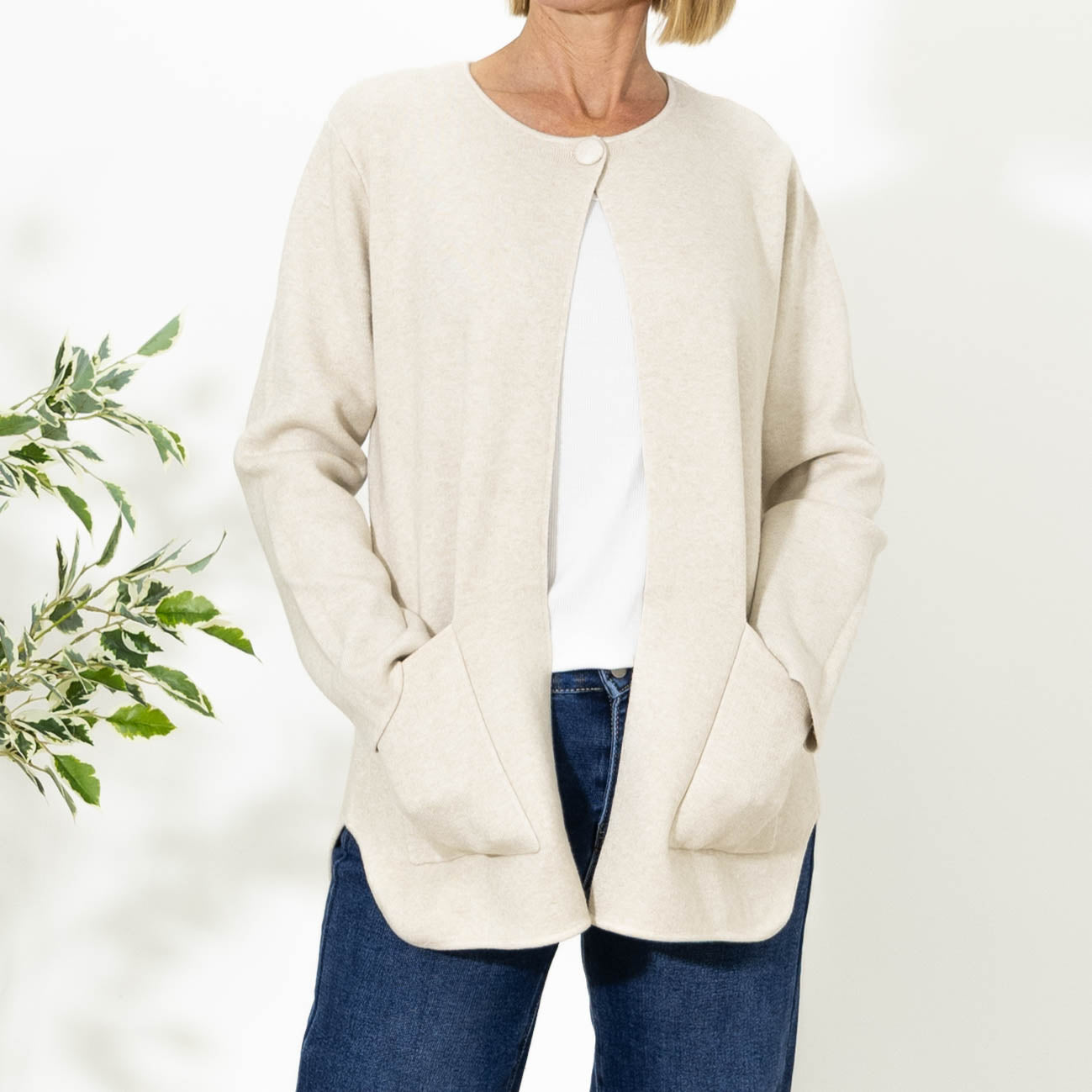 Tine 1-knap cardigan, Beige